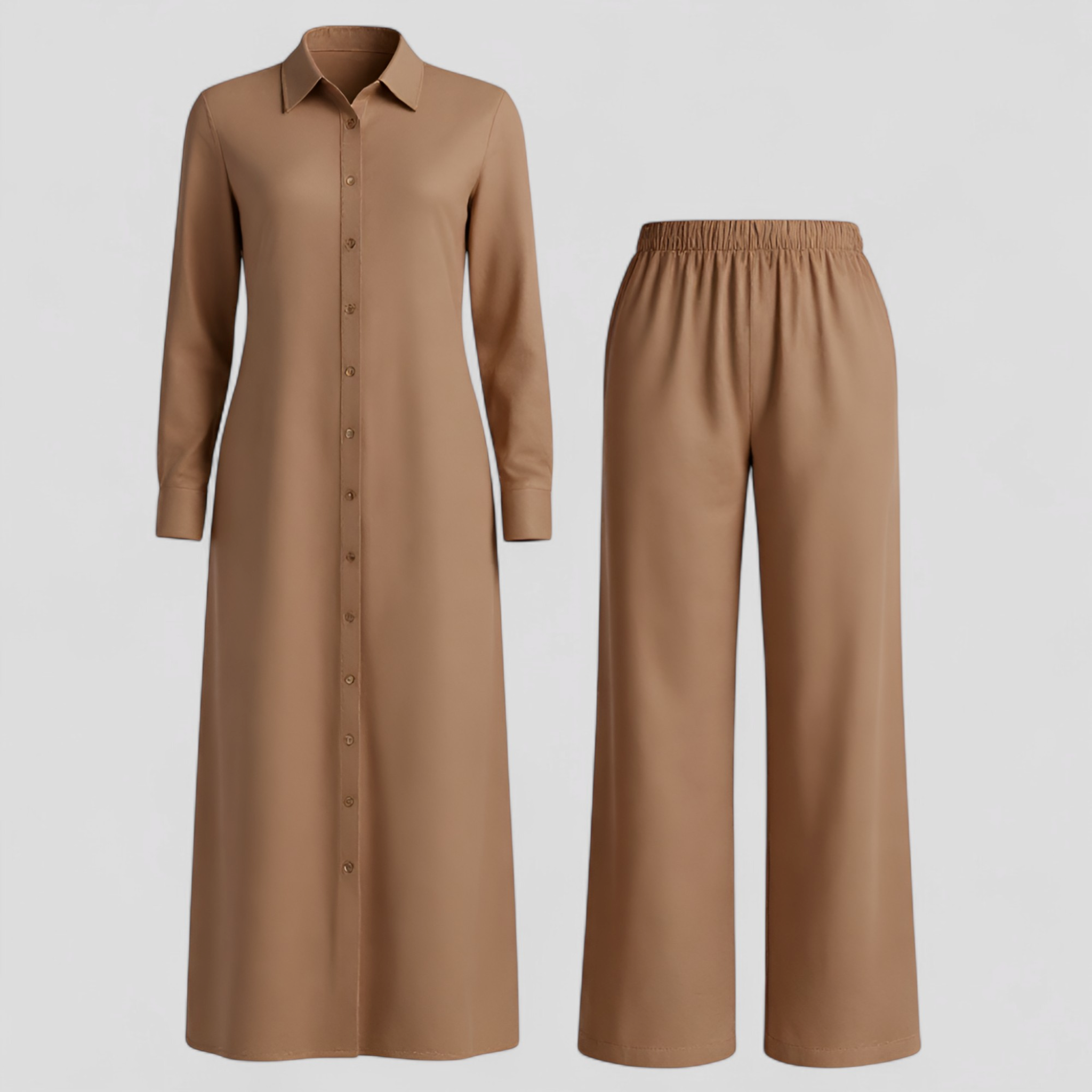 Completo Estivo Elegante Donna in Poliestere Leggero - Fresco, Vari Colori e Taglie - Marrone - abbigliamento estivo abiti estivi blousejurk comfort e stile completo completo donna donna estivo linnen estivo moda estiva outfit sets pantaloni in linnen poliestere set di linnen - Concept Palermo