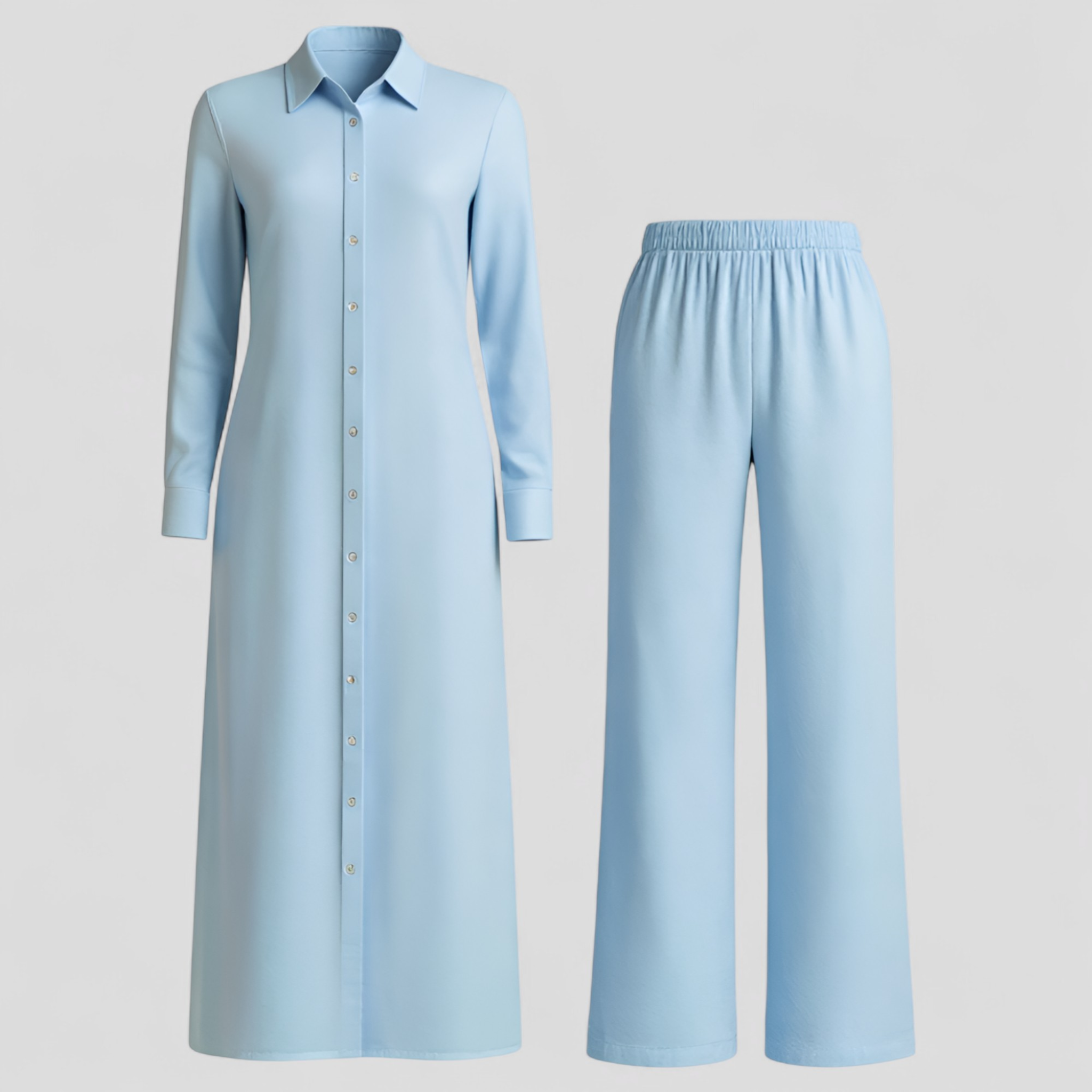 Completo Estivo Elegante Donna in Poliestere Leggero - Fresco, Vari Colori e Taglie - Blu - abbigliamento estivo abiti estivi blousejurk comfort e stile completo completo donna donna estivo linnen estivo moda estiva outfit sets pantaloni in linnen poliestere set di linnen - Concept Palermo
