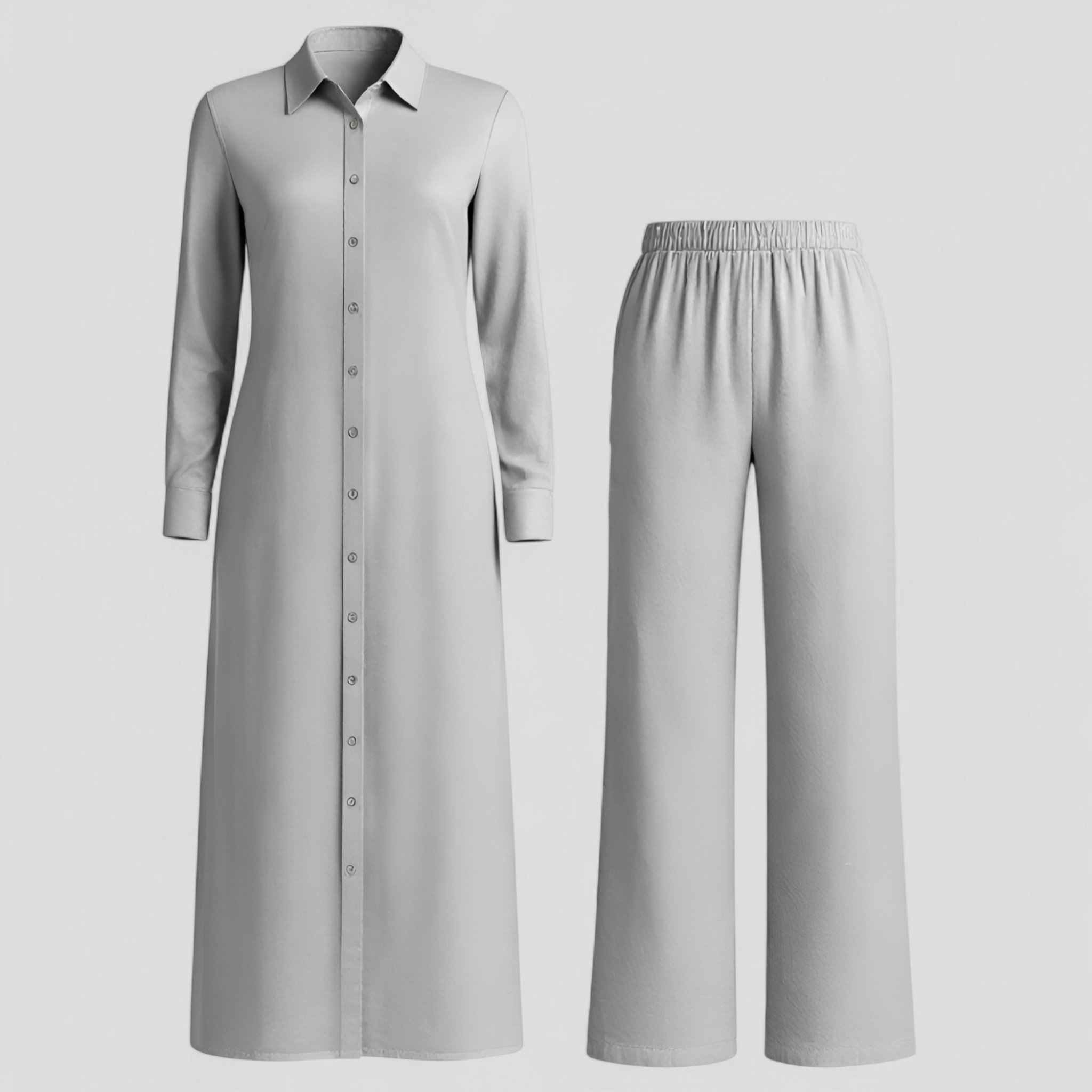 Completo Estivo Elegante Donna in Poliestere Leggero - Fresco, Vari Colori e Taglie - Grigio - abbigliamento estivo abiti estivi blousejurk comfort e stile completo completo donna donna estivo linnen estivo moda estiva outfit sets pantaloni in linnen poliestere set di linnen - Concept Palermo