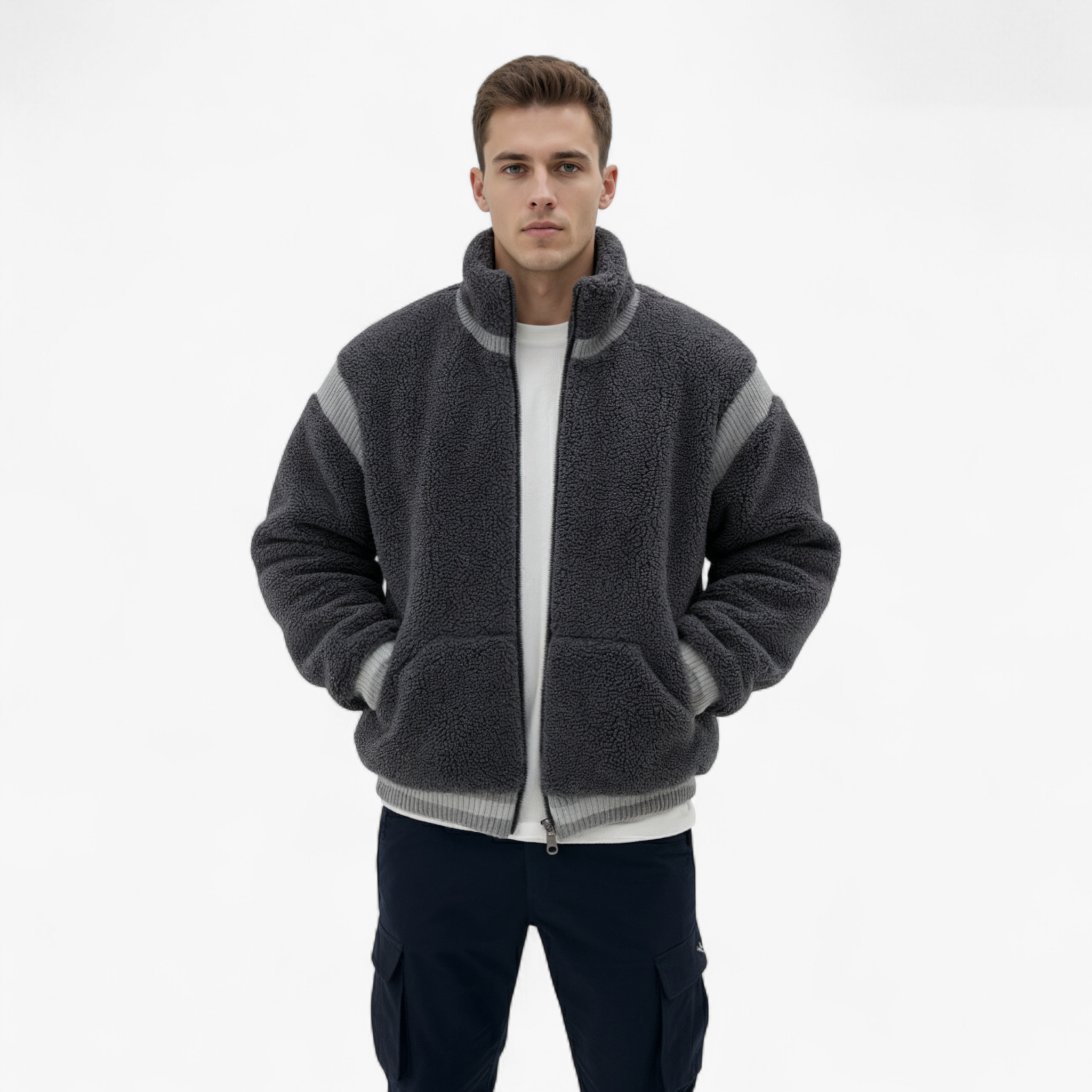 Giacca Invernale Uomo Calda con Collo Rialzato Rosso Cotone - - abbigliamento invernale calda collo collo rialzato coton pile cotone giacca giacca calda giacca grigia giacca invernale giacca sportiva giacca trendy giubbotti da uomo invernale moda uomo rialzato stile moderno - Concept Palermo
