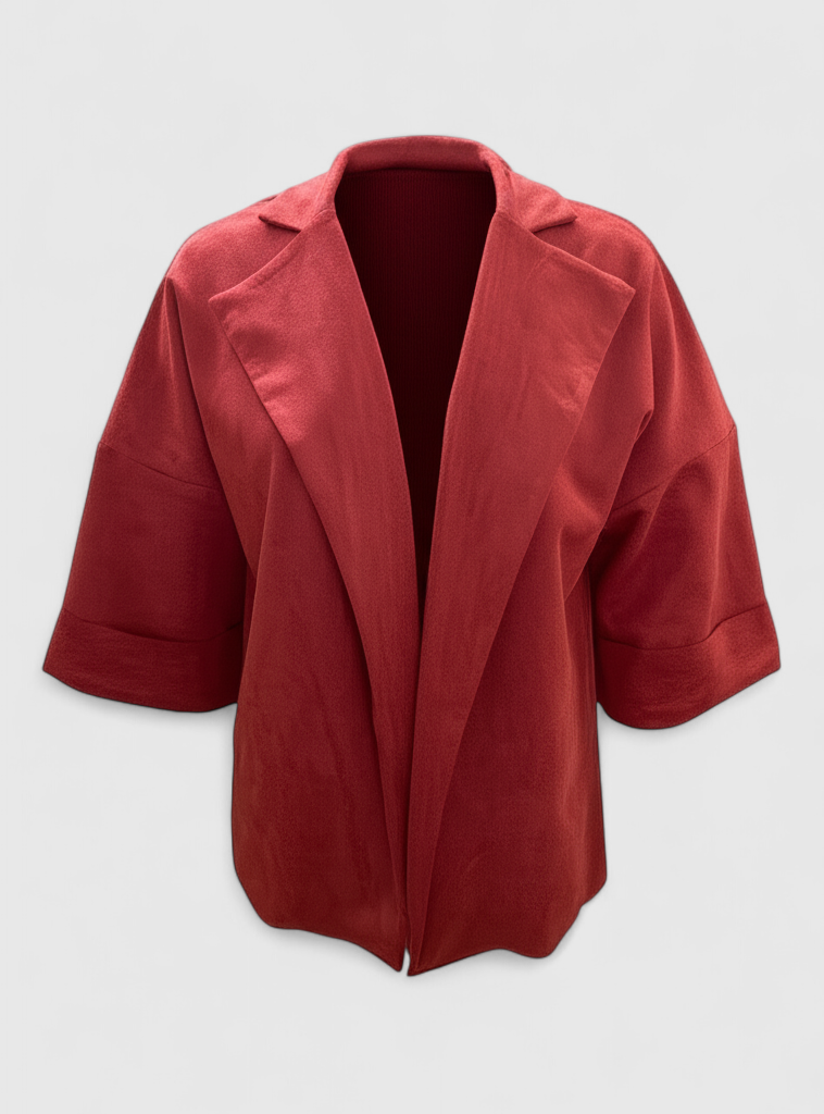 Cardigan Donna in Suede Sintetico - Rosso - autunno cardigan cardigan da donna cardigan donna casual collo a revers donna fashion moda primavera sintetico suede suede sintetico versatile - Concept Palermo
