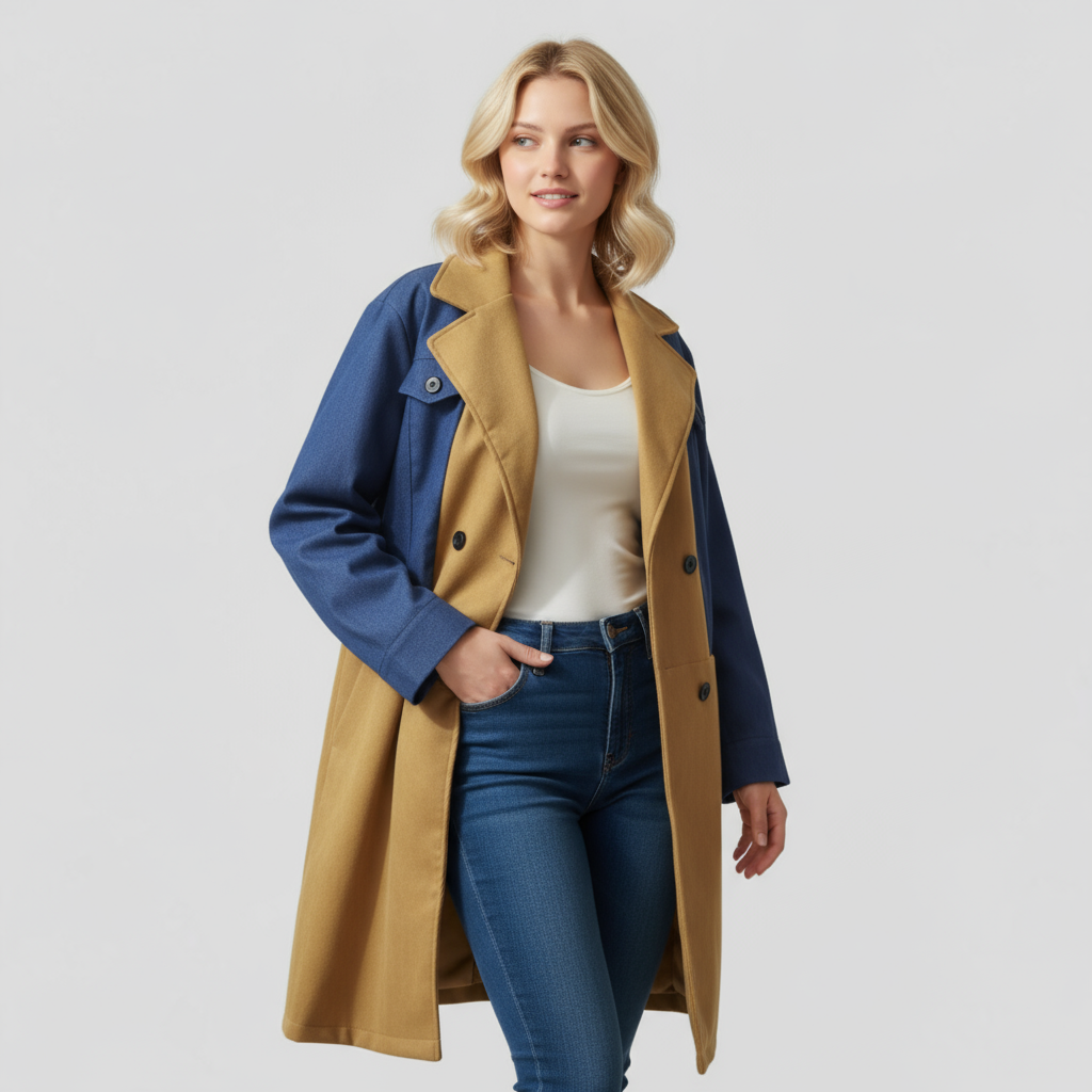 Cappotto Lungo Donna Doppio Petto Poliestere - - cappotti e giacche da donna cappotto cappotto autunno cappotto coloreblock cappotto denim cappotto donna cappotto doppio petto cappotto elegante cappotto primavera cappotto versatile donna doppio giacca a maniche lunghe giacca donna petto poliestere - Concept Palermo