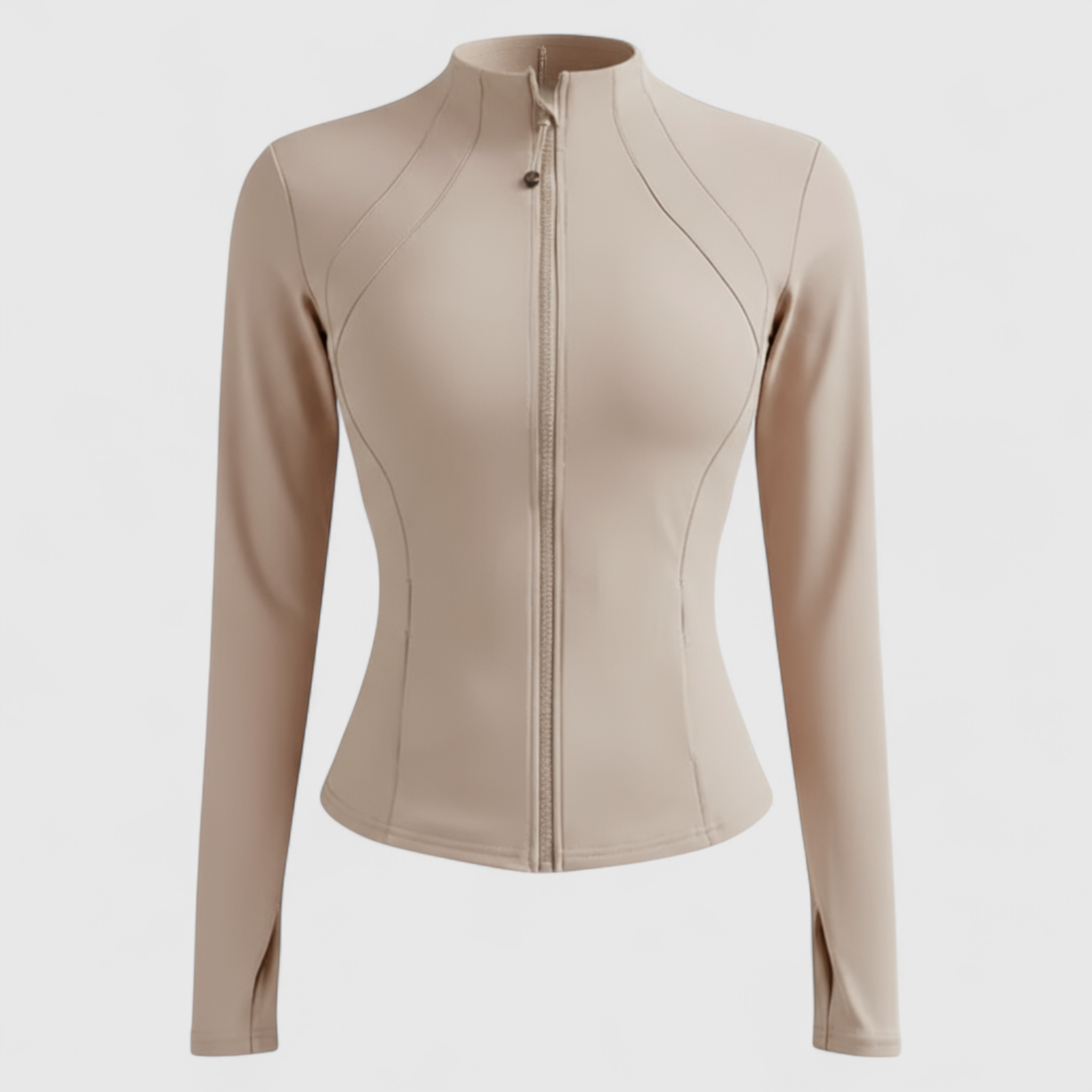 Giacca Sportiva Slim Fit per Donna - Khaki - abbigliamento sportivo donna giacca giacca con zip giacca corsa giacca fitness giacca lunga manica giacca palestra giacca slim fit giacca sportiva giacca sportiva donna giacca traspirante giacca yoga slim sportiva women's sportswear - Concept Palermo
