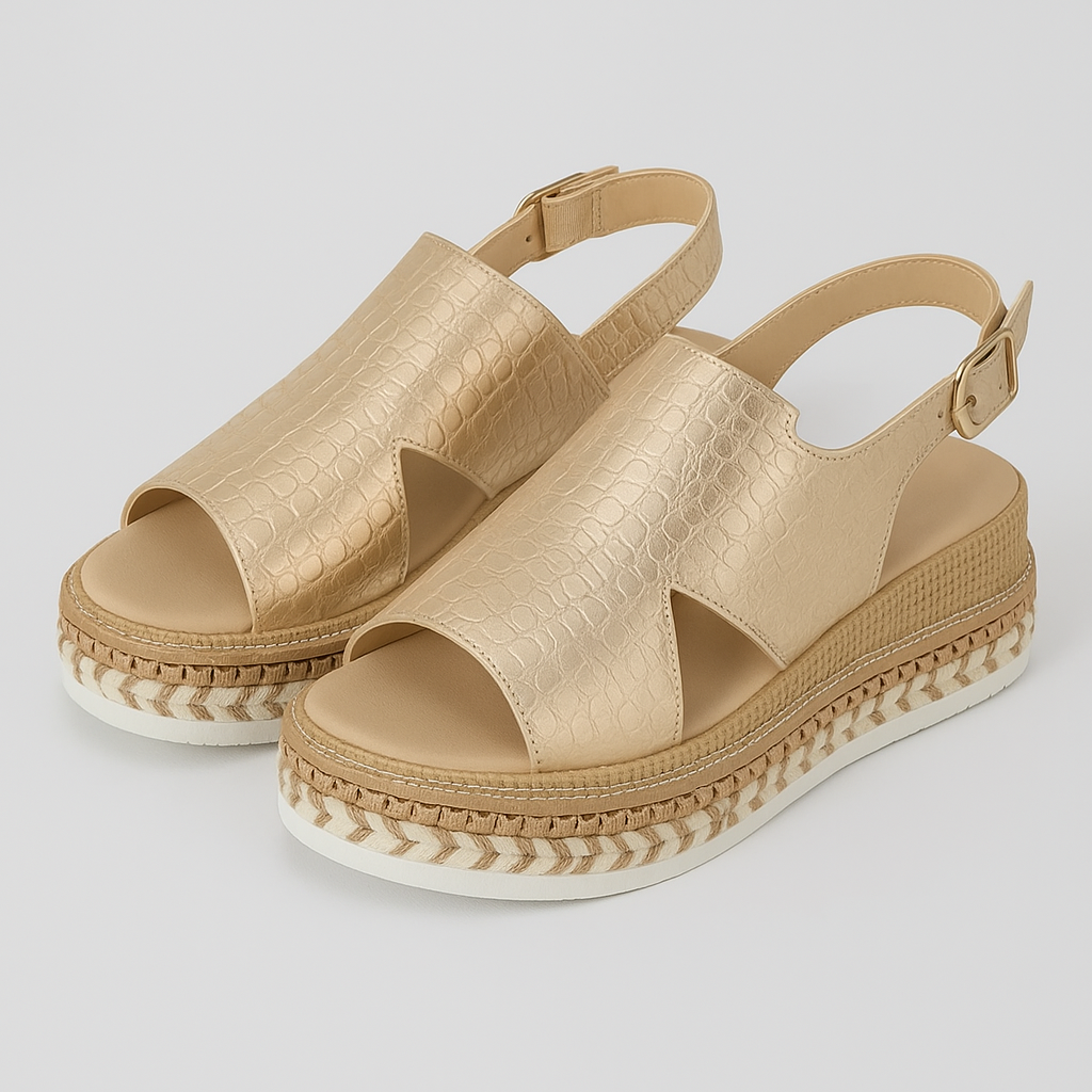Sandali dorati con plateau, stampa cocco e suola in corda Pelle Uomo - Oro - cocco corda dorati Frauen Sandalen pelle plateau sandali sandali dorati sandals SUMMER - Concept Palermo
