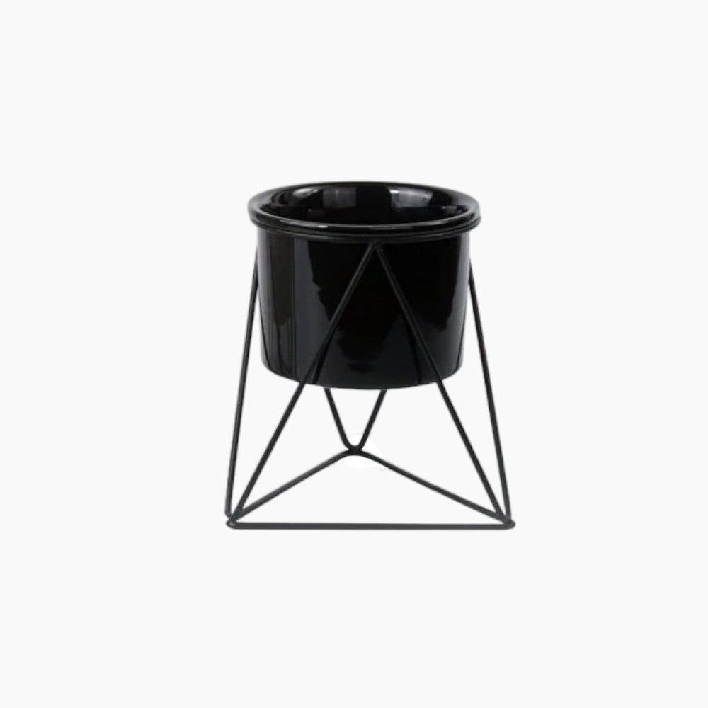 Vaso di fiori in ceramica con supporto in ferro Moderna fioriera per piante d'aria e succulente - Vaso nero fermo nero - aria ceramica Ceramics Decor ferro fiori fioriera Flowerpots home & garden moderna piante - Concept Palermo