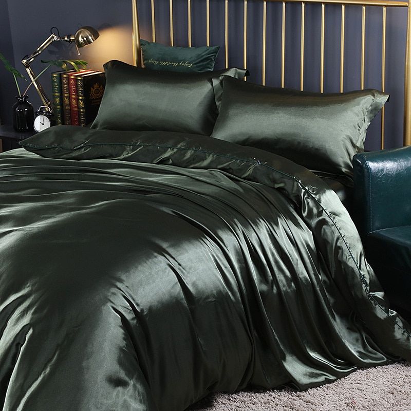 Set Copripiumino Matrimoniale 4 Pezzi in Raso/Seta Lusso per Uomo, 2 Federe e Lenzuolo - Verde smeraldo - Beddengoed Bedding bedsheets copripiumino federe home & garden Kussensloop Laken lenzuolo new_for_google_may pezzi pezzi seta raso Sale Satijn seta - Concept Palermo