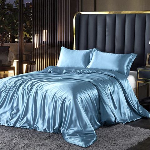 Set Copripiumino Matrimoniale 4 Pezzi in Raso/Seta Lusso per Uomo, 2 Federe e Lenzuolo - Azzurro cielo - Beddengoed Bedding bedsheets copripiumino federe home & garden Kussensloop Laken lenzuolo new_for_google_may pezzi pezzi seta raso Sale Satijn seta - Concept Palermo