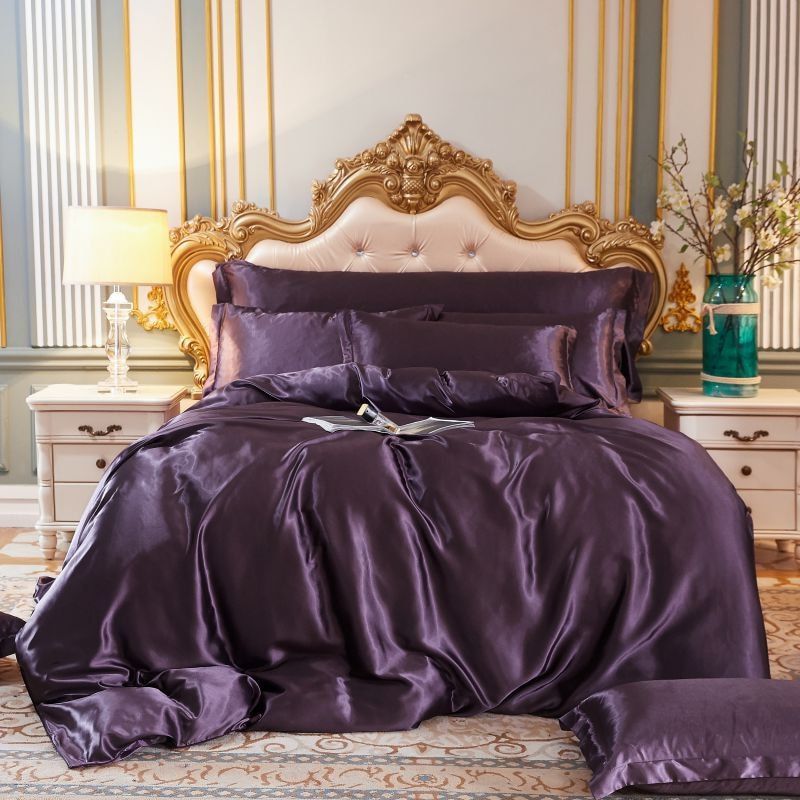 Set Copripiumino Matrimoniale 4 Pezzi in Raso/Seta Lusso per Uomo, 2 Federe e Lenzuolo - Viola - Beddengoed Bedding bedsheets copripiumino federe home & garden Kussensloop Laken lenzuolo new_for_google_may pezzi pezzi seta raso Sale Satijn seta - Concept Palermo