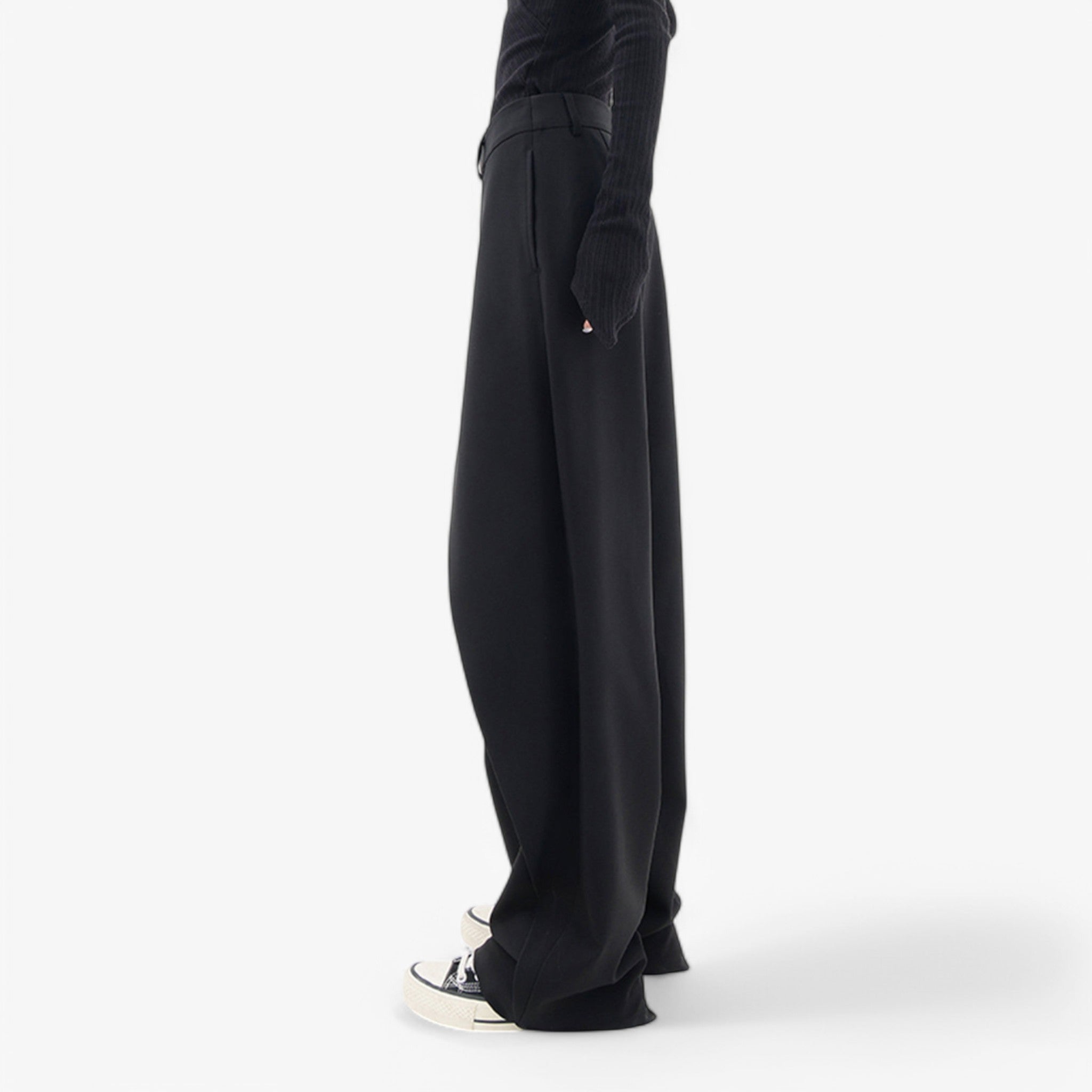 Pantaloni Asimmetrici Neri da Donna in Cotone Eleganti Svasati a Vita Alta - - asimmetrici pantaloni pantaloni asimmetrici pants - Concept Palermo