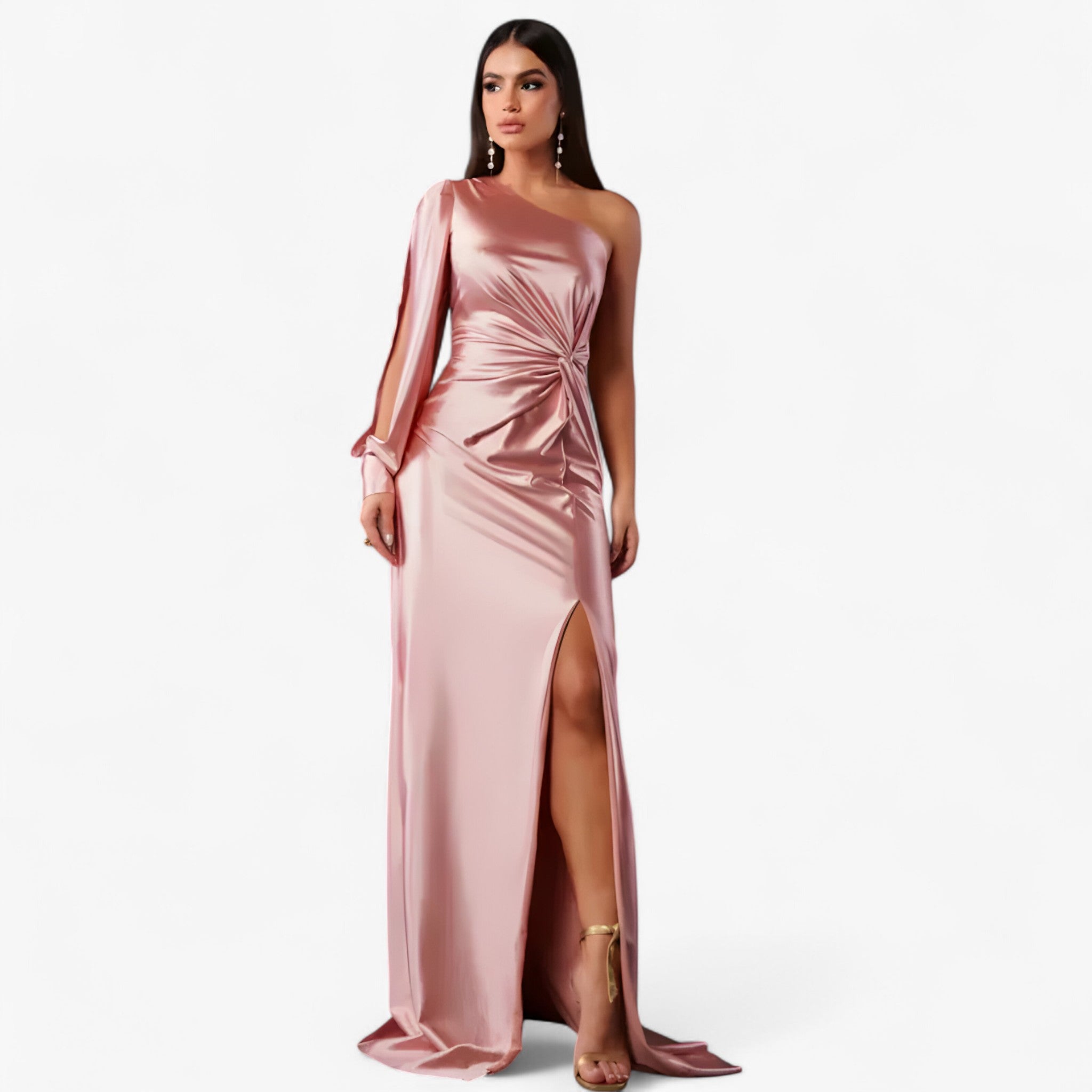 Vestito Midi da Donna in Raso Elegante, Abito da Cerimonia o Serale