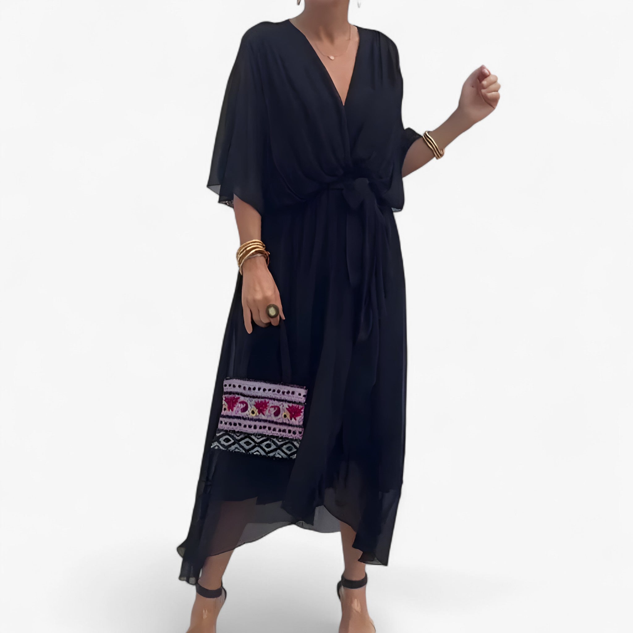 Abito Elegante da Donna in Chiffon, Vestito Lungo Estivo per Cerimonia o Sera - Nero - abito abito donna chiffon donna dresses - Concept Palermo