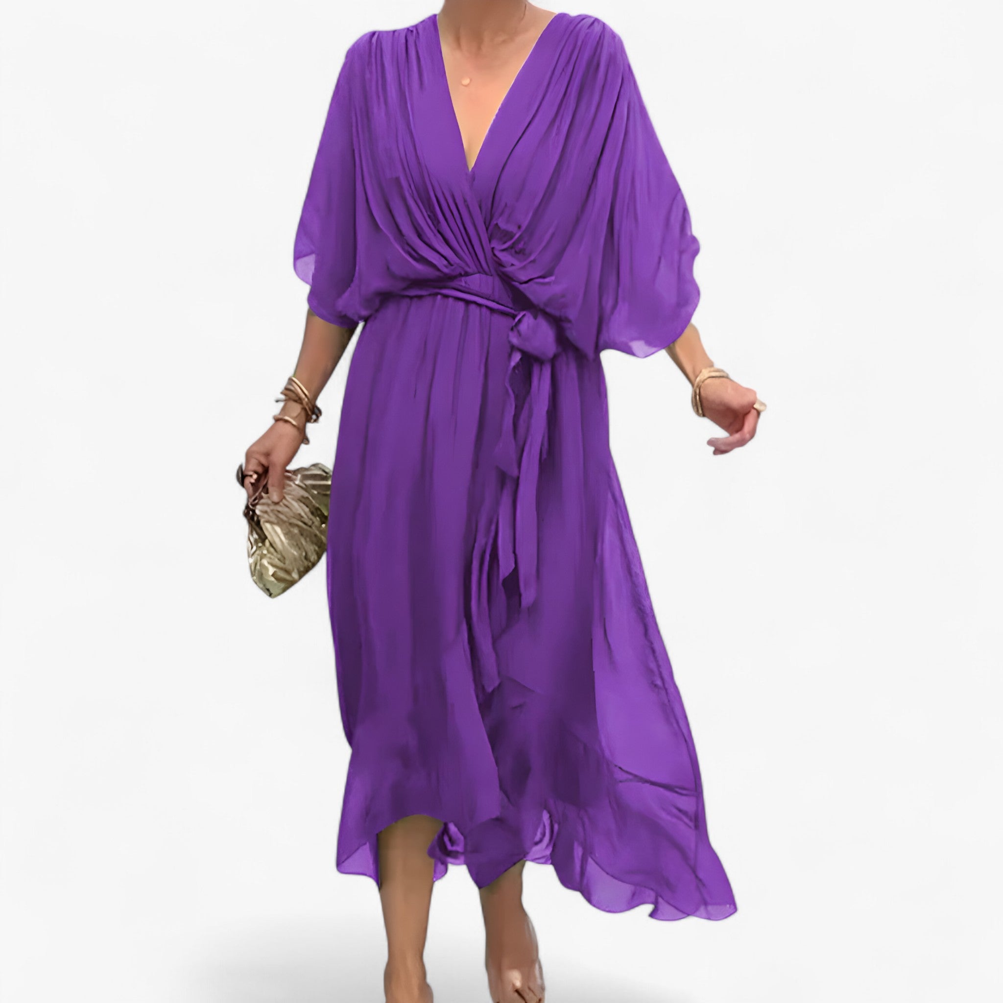 Abito Elegante da Donna in Chiffon, Vestito Lungo Estivo per Cerimonia o Sera - Viola - abito abito donna chiffon donna dresses - Concept Palermo