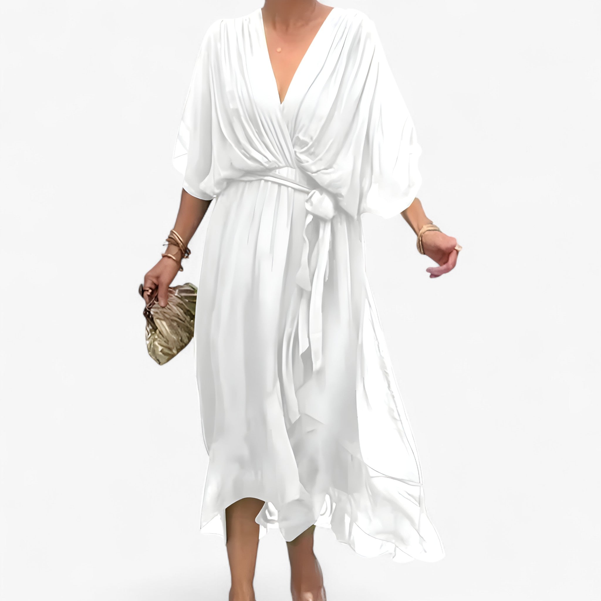 Abito Elegante da Donna in Chiffon, Vestito Lungo Estivo per Cerimonia o Sera - Bianco - abito abito donna chiffon donna dresses - Concept Palermo