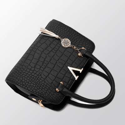 Borsa Donna Nera Elegante in Vera Pelle di Coccodrillo con Tracolla Regolabile e Zip - - Bags borsa borsa pelle coccodrillo handbags pelle Women's handbags - Concept Palermo