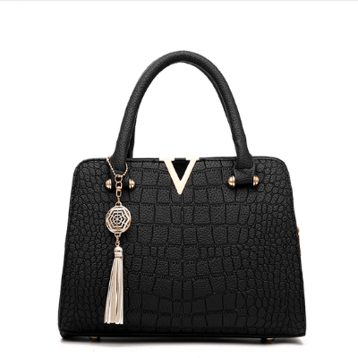 Borsa Donna Nera Elegante in Vera Pelle di Coccodrillo con Tracolla Regolabile e Zip - - Bags borsa borsa pelle coccodrillo handbags pelle Women's handbags - Concept Palermo