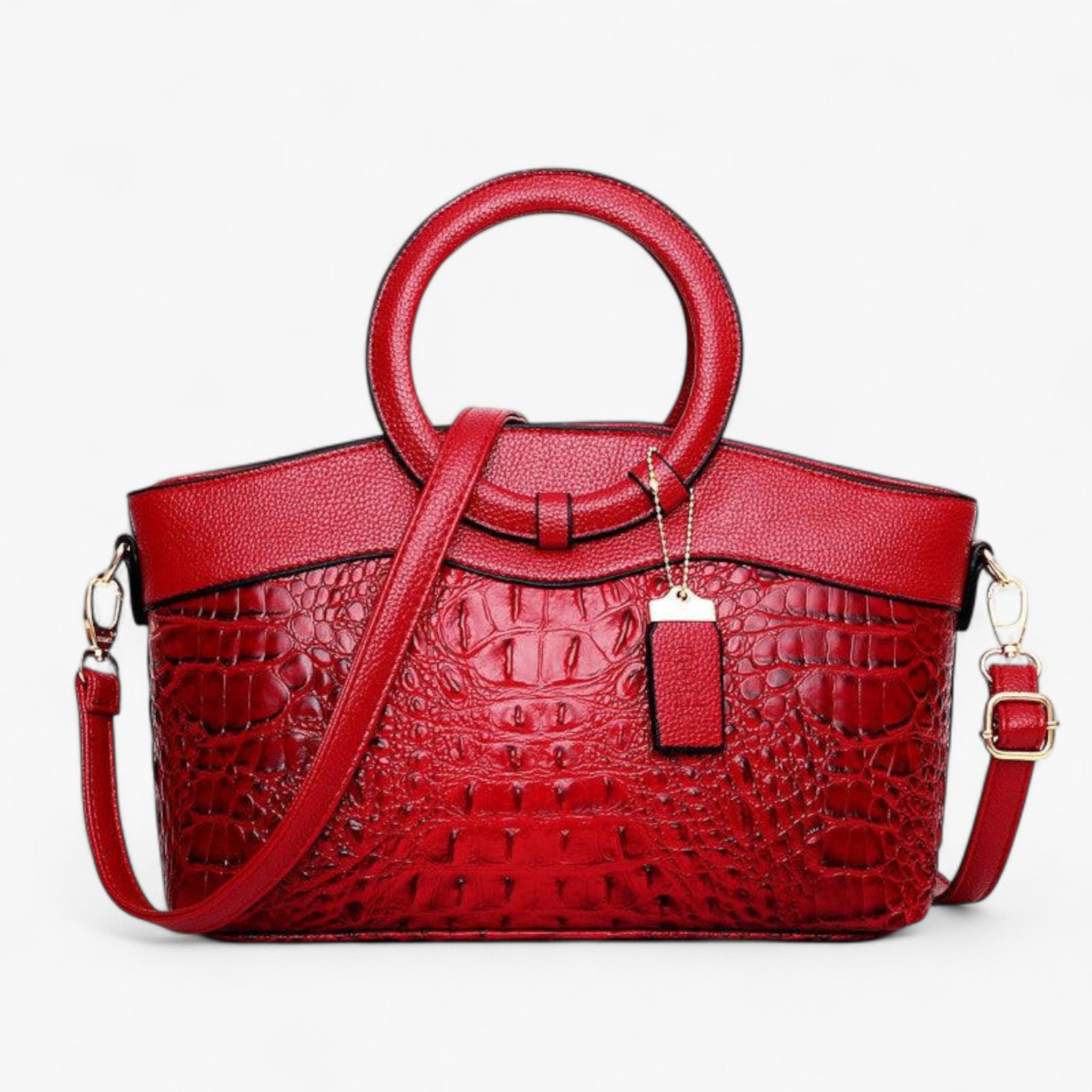 Borsa Donna LuxeCroco™ Nera Effetto Coccodrillo in Ecopelle con Tracolla Regolabile - Rosso del sorbo - Bags borse donna handbags luxecroco Women's handbags - Concept Palermo