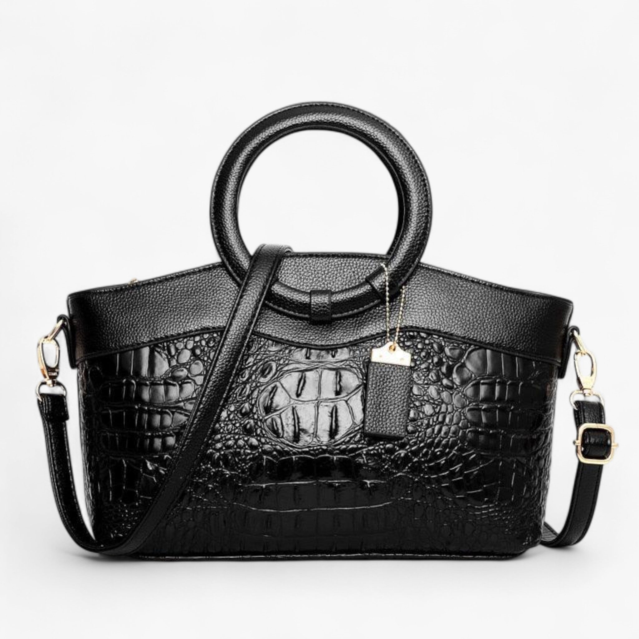 Borsa Donna LuxeCroco™ Nera Effetto Coccodrillo in Ecopelle con Tracolla Regolabile - Nero brillante - Bags borse donna handbags luxecroco Women's handbags - Concept Palermo
