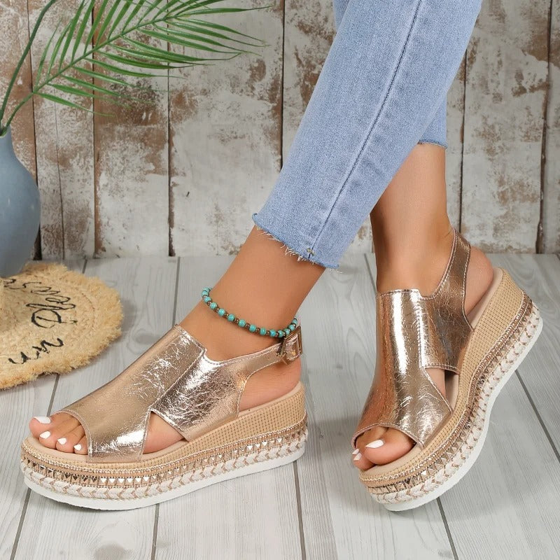 Sandali Ortopedici Donna Comfort con Supporto Arco Plantare per Lavoro e Tempo Libero - Oro - comfort donna medici sandali sandali medici sandals women sandals - Concept Palermo