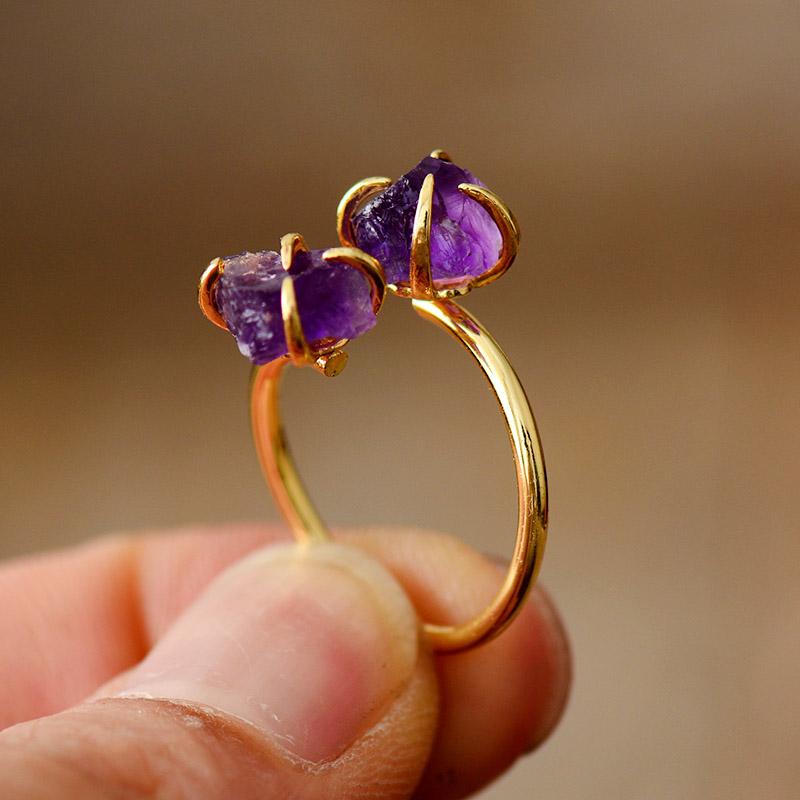 Anello regolabile Luxera Raw Stone in ametista e quarzo Donna - - ametista anello anello regolabile donna jewelry luxera quarzo regolabile Rings womens ring - Concept Palermo