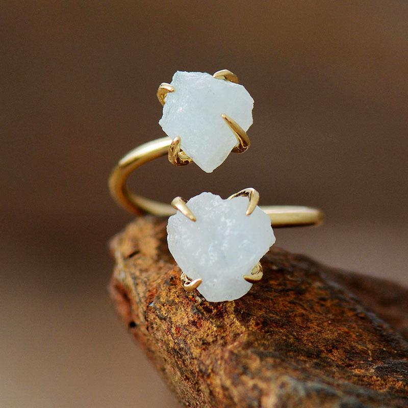 Anello regolabile Luxera Raw Stone in ametista e quarzo Donna - Blu chiaro - ametista anello anello regolabile donna jewelry luxera quarzo regolabile Rings womens ring - Concept Palermo