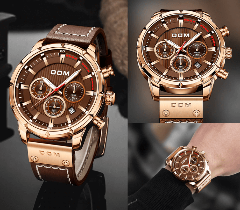 Orologio da Uomo Marrone Oro Rosa - Orologio Sportivo Luminoso