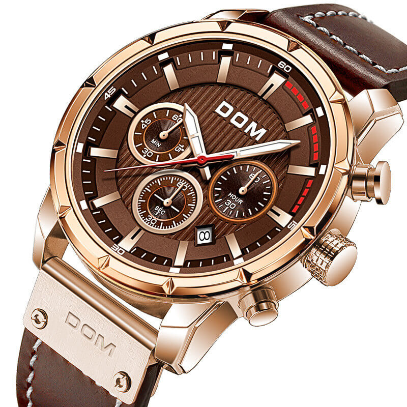 Orologio da Uomo Marrone Oro Rosa - Orologio Sportivo Luminoso