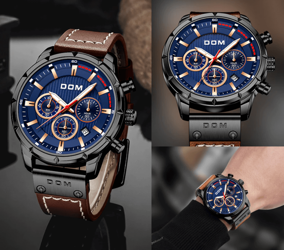 Orologio da Uomo Marrone Oro Rosa - Orologio Sportivo Luminoso