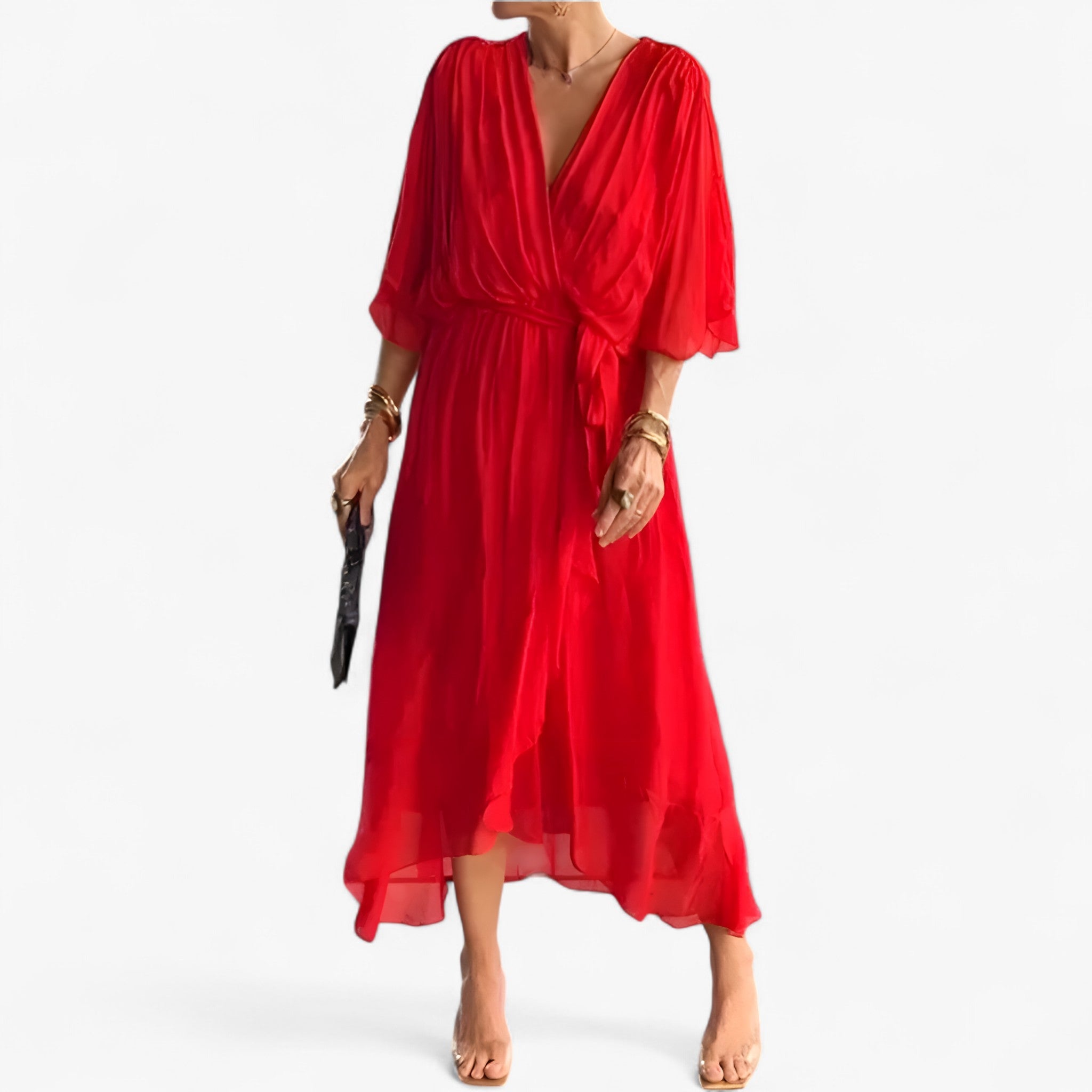 Abito Elegante da Donna in Chiffon, Vestito Lungo Estivo per Cerimonia o Sera - Arancione - abito abito donna chiffon donna dresses - Concept Palermo