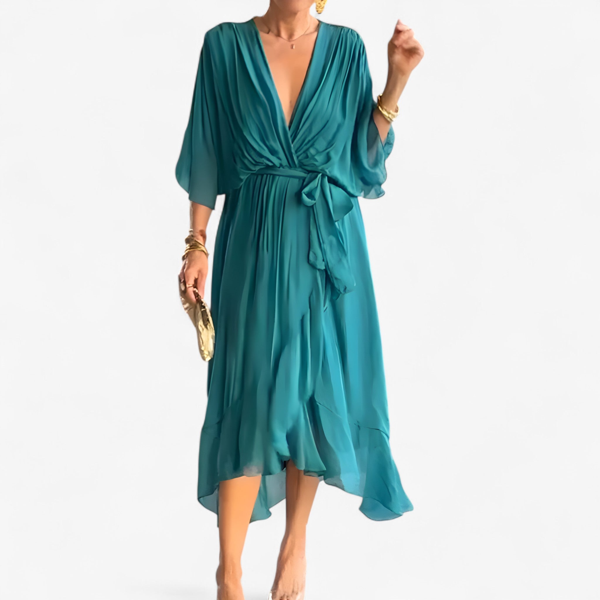 Abito Elegante da Donna in Chiffon, Vestito Lungo Estivo per Cerimonia o Sera - Blu - abito abito donna chiffon donna dresses - Concept Palermo
