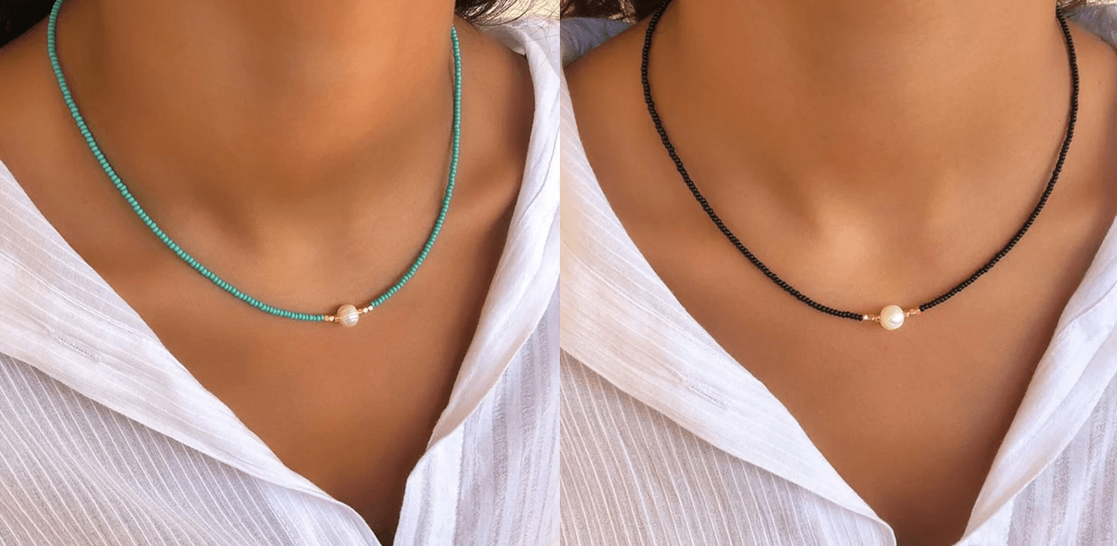 Pocket Pearl™ - Collana con perle naturali 1+1 Lana Donna - Turchese + nero (1+1 gratis) - collana donna jewelry lana naturali necklace NECKLACES Necklaces for Women pearl perle pocket woman - Concept Palermo