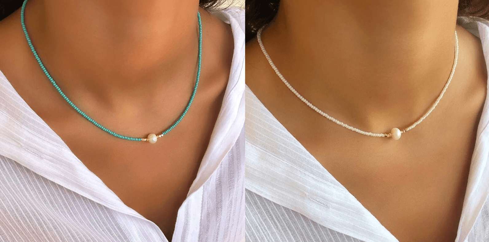 Pocket Pearl™ - Collana con perle naturali 1+1 Lana Donna - Turchese + bianco (1+1 gratis) - collana donna jewelry lana naturali necklace NECKLACES Necklaces for Women pearl perle pocket woman - Concept Palermo