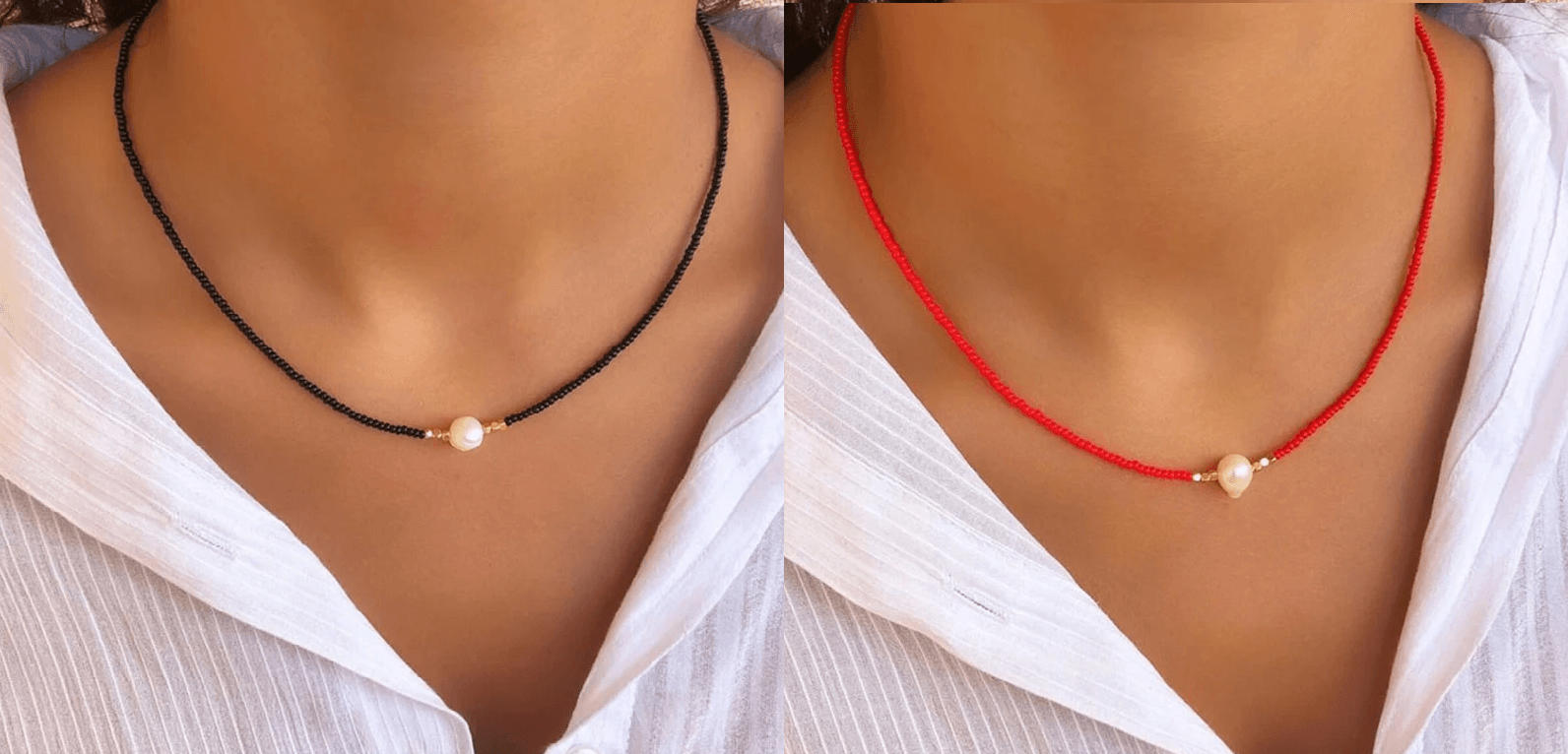 Pocket Pearl™ - Collana con perle naturali 1+1 Lana Donna - Nero + rosso (1+1 gratis) - collana donna jewelry lana naturali necklace NECKLACES Necklaces for Women pearl perle pocket woman - Concept Palermo