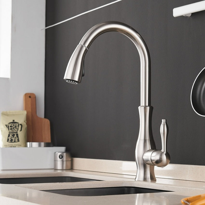 Rubinetto da Cucina a Scomparsa in Acciaio Inox Cromato con Doccetta Estraibile - Nichel spazzolato - cucina elegant faucets Faucets home & garden Kitchen Kitchen Faucets kitchen tap Retractable faucet rubinetto rubinetto cucina scomparsa - Concept Palermo