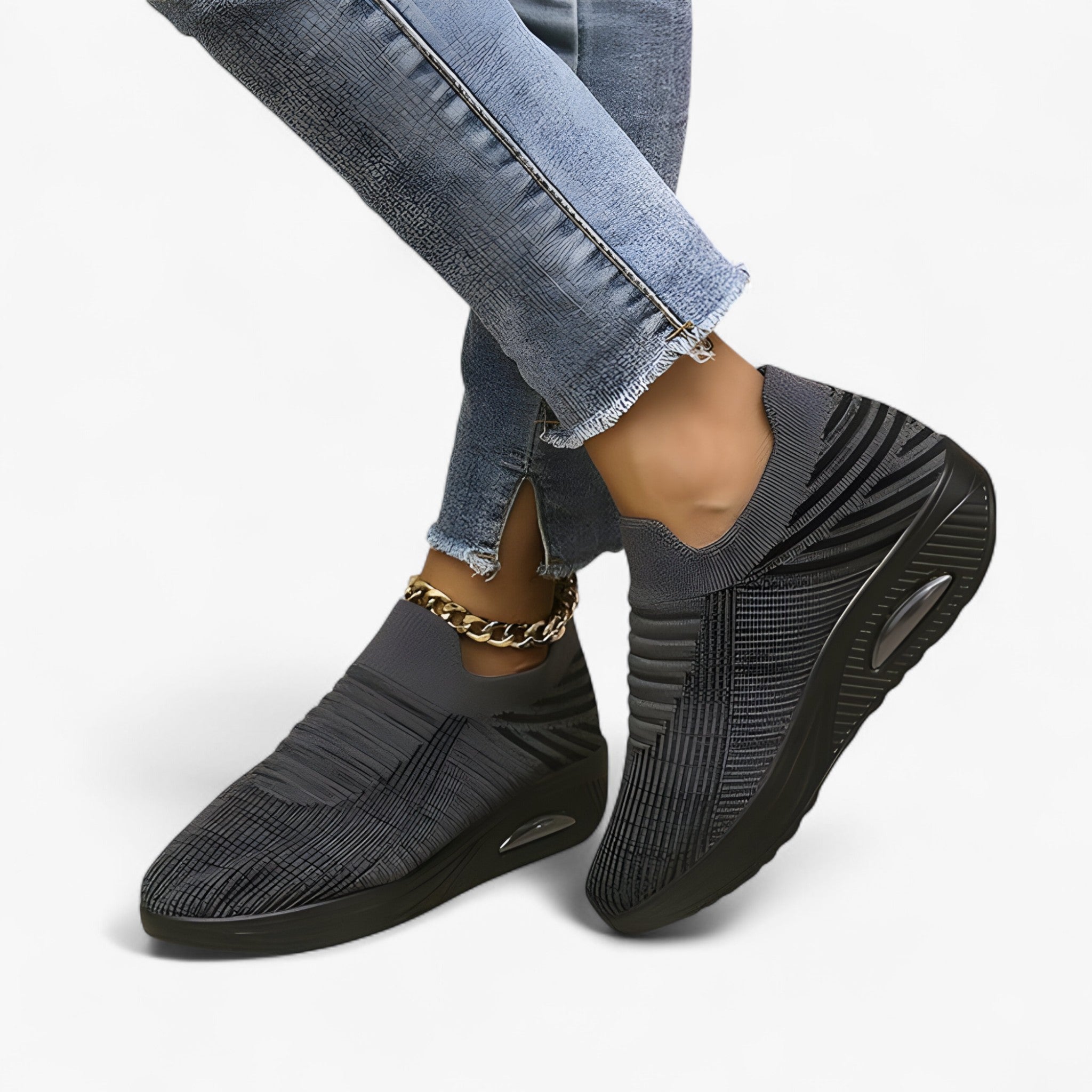 Sneakers Slip-On Donna in Tela Nere Comode e Traspiranti - Grigio - Boots & Shoes donna shoes shoes for women shoes woman Shoes women slip sneakers sneakers slip summer shoes woman shoes summer 2025 womens shoes - Concept Palermo