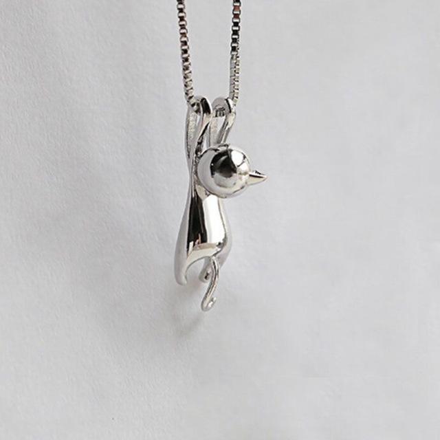 Collana Gatto Artigianale Donna in Lino e Lana, Ciondolo Felino Elegante Unico - Argento - ciondolo collana collana ciondolo donna forma gatto jewelry lana NECKLACES Necklaces for Women - Concept Palermo
