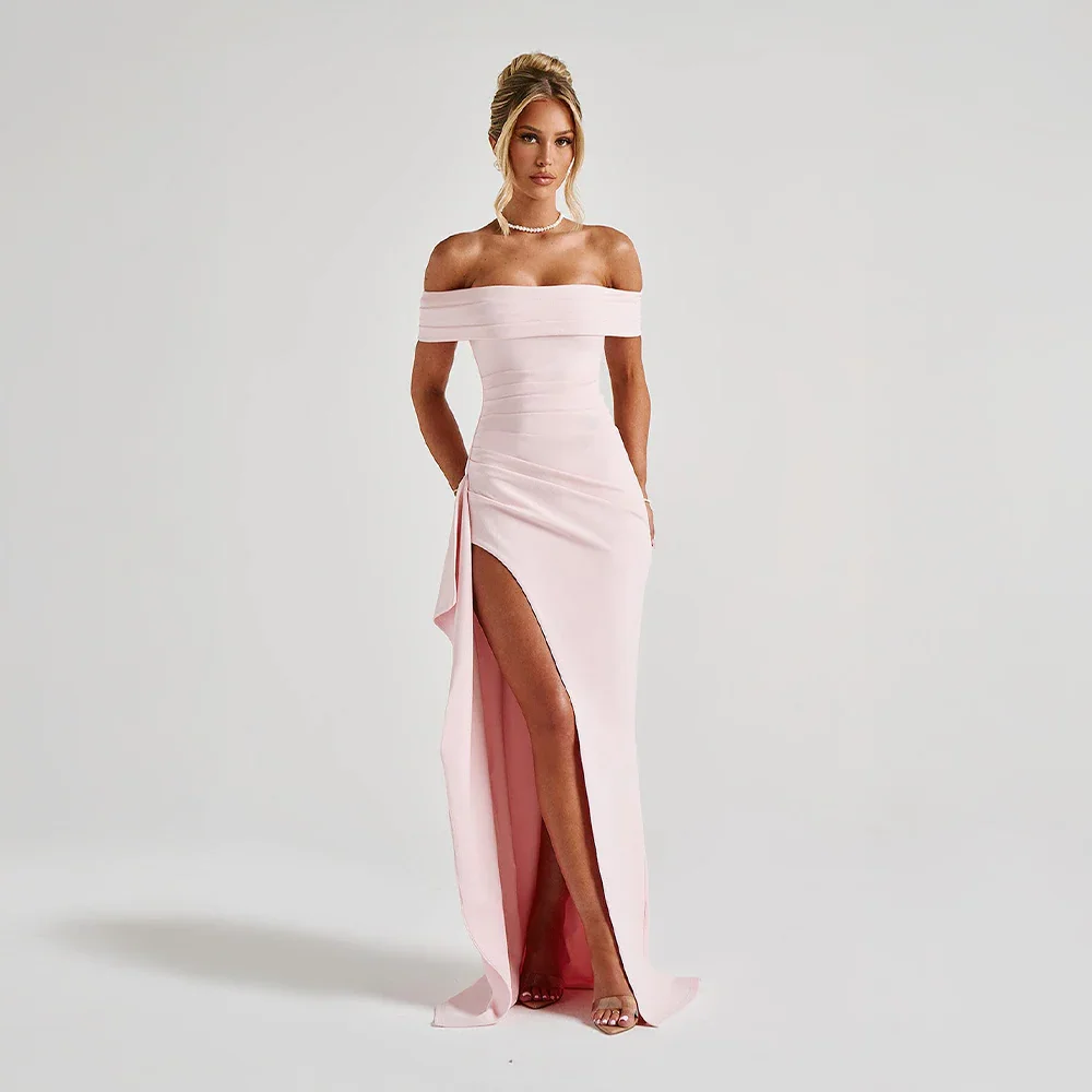 Robe Longue Femme Épaules Dénudées & Fente Élégante - Idéale Soirée/Cérémonie - Rose - competitor-clone cross-from-seroa-10499283190026 imported-2026-05-07 New-google new-in source-handle:robe-longue-femme-avec-epaules-denudees-et-fente source-le-label-de-paris - Concept Palermo