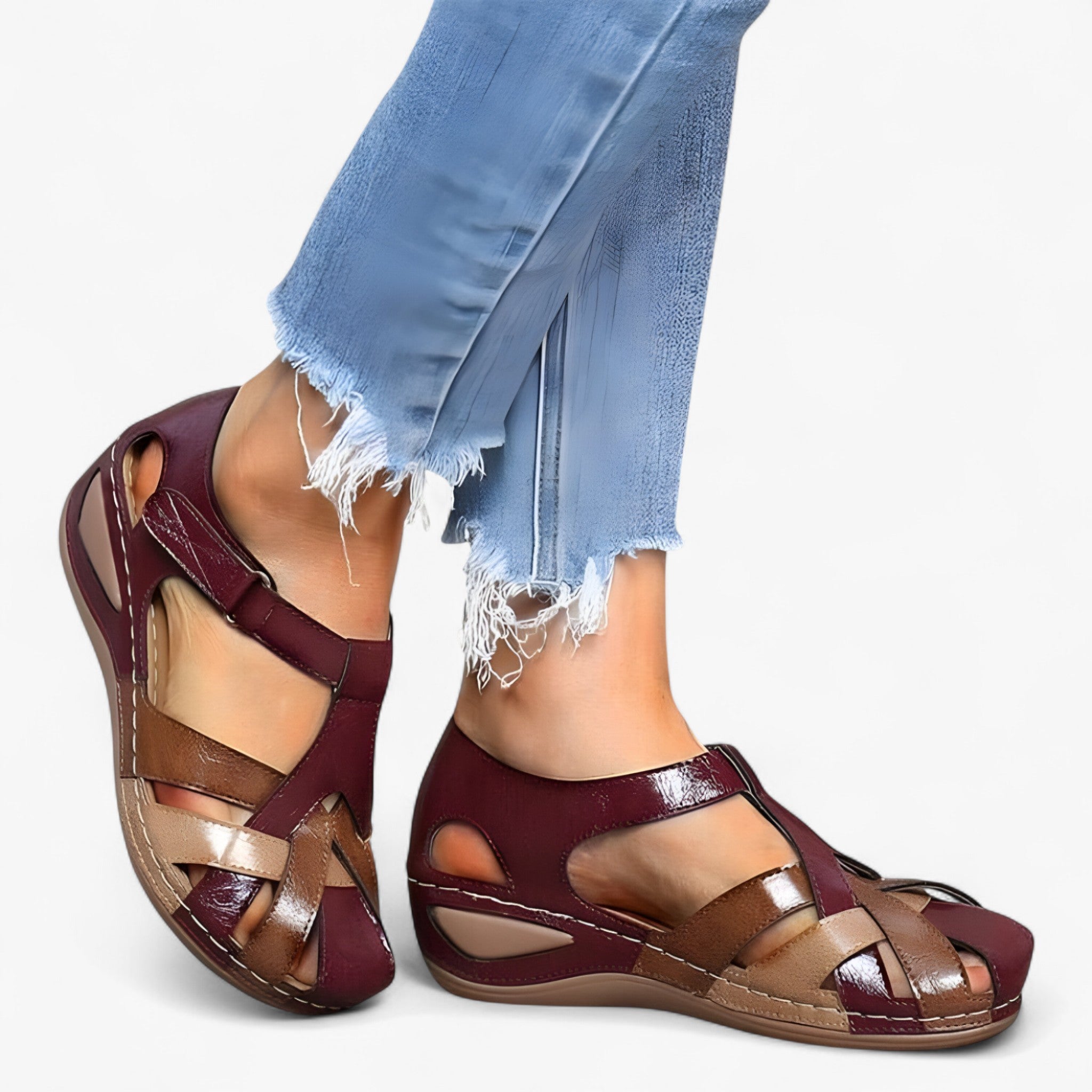 Sandalias negras para mujer en piel auténtica con cuña baja cómodas - Disponibles en tallas grandes