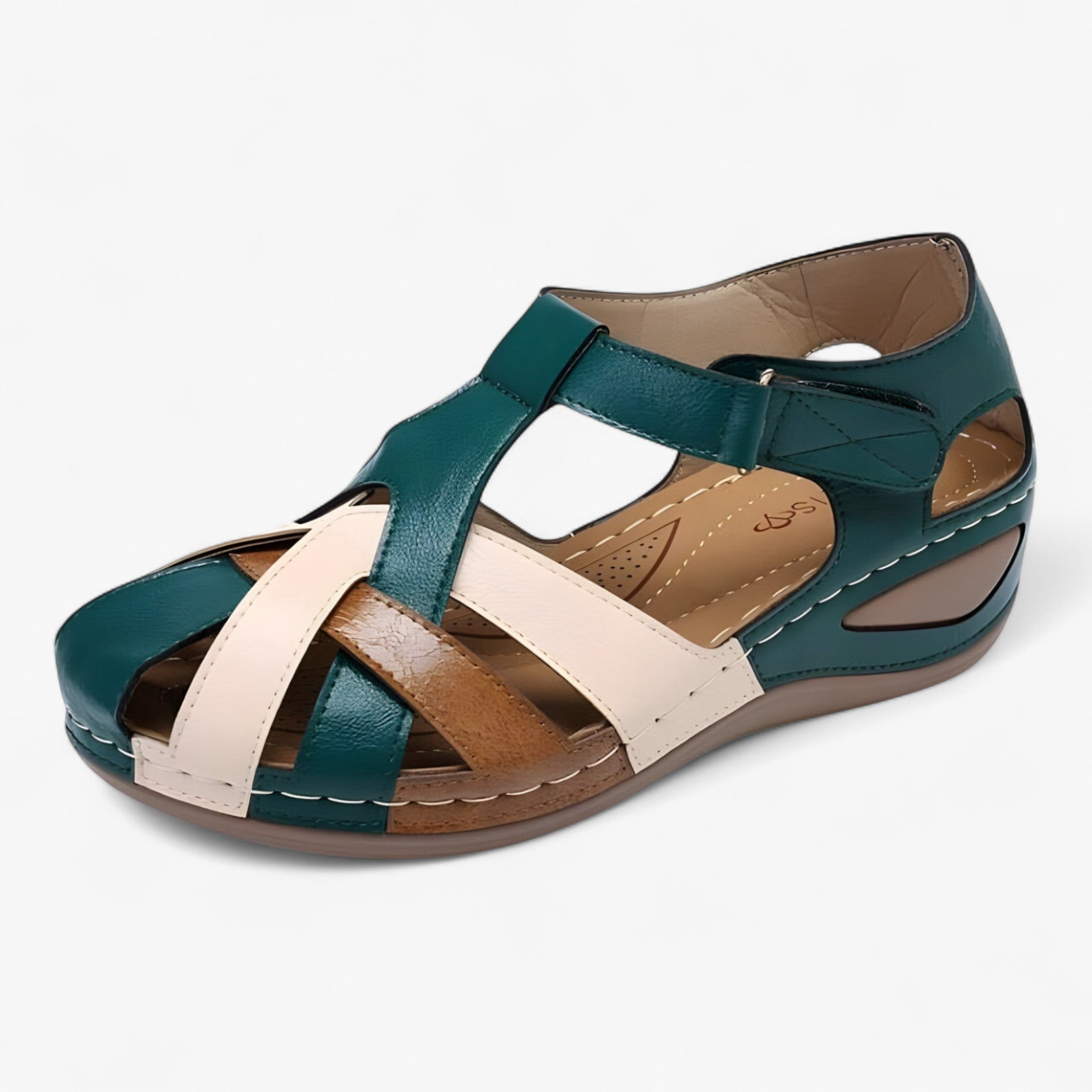 Sandalias negras para mujer en piel auténtica con cuña baja cómodas - Disponibles en tallas grandes