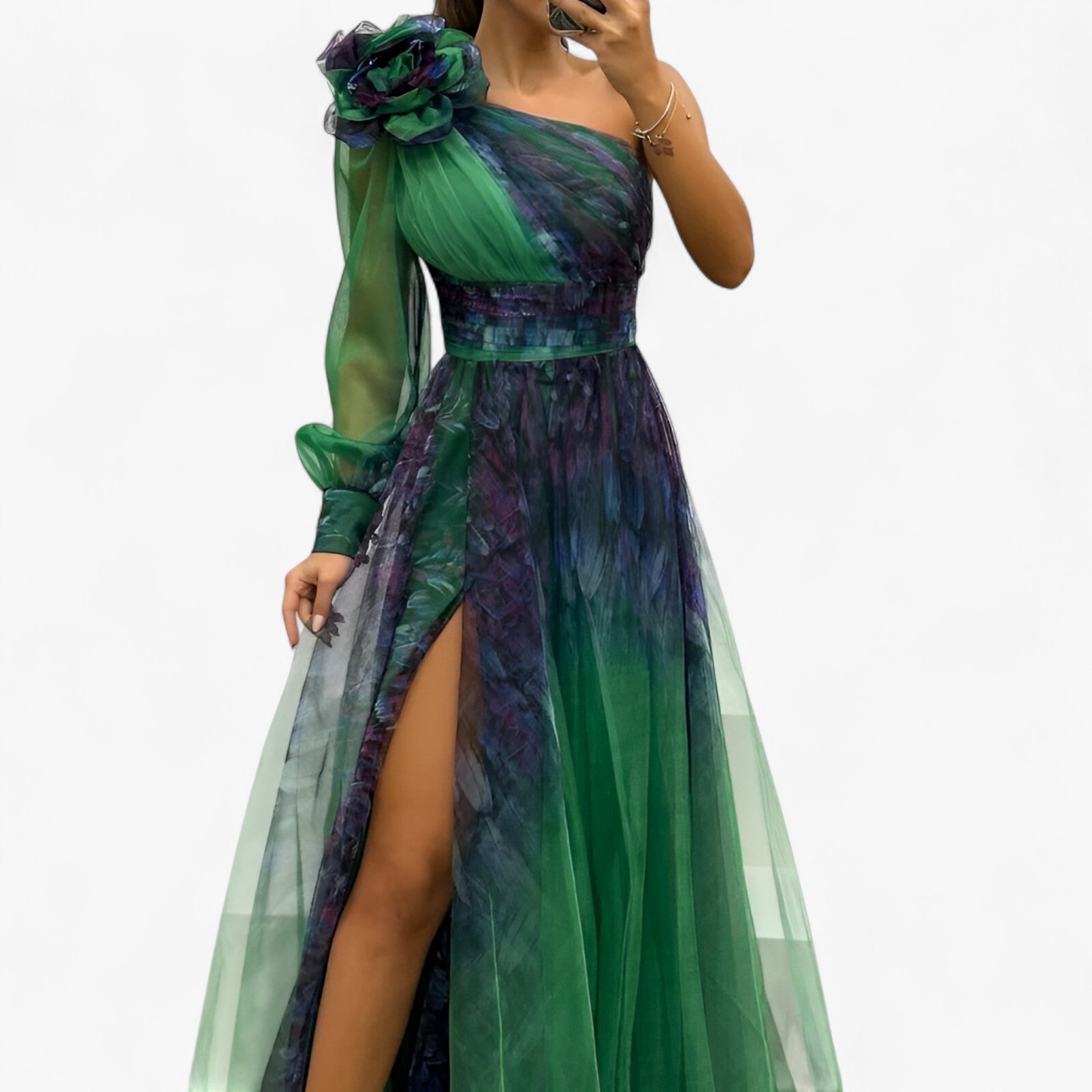 Maxi Abito Donna Elegante in Lino, Vestito Lungo Estivo Casual Taglie Forti - Verde S EU 36 - abito abito donna donna dresses - Concept Palermo