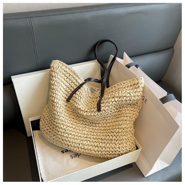 Borsa Paglia Grande Donna Boho con Manici in Pelle - Tote Spiaggia Estiva Fatta a Mano - - bags bohémien borsa borsa paglia donna estiva fatta mano Old (Google) old_google Onmisbaar-tag - Concept Palermo