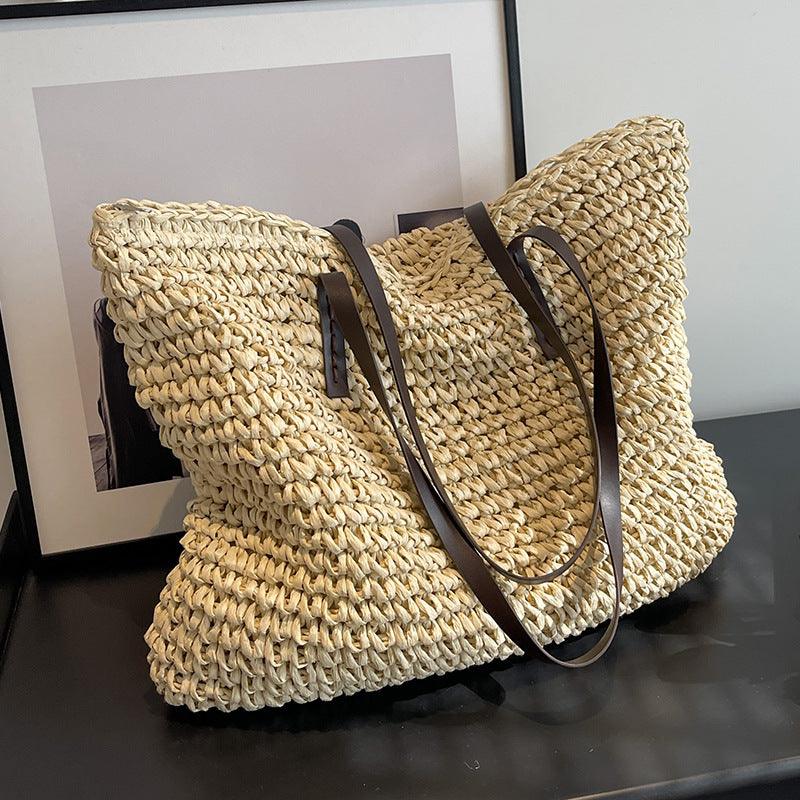 Borsa Paglia Grande Donna Boho con Manici in Pelle - Tote Spiaggia Estiva Fatta a Mano - Beige - bags bohémien borsa borsa paglia donna estiva fatta mano Old (Google) old_google Onmisbaar-tag - Concept Palermo