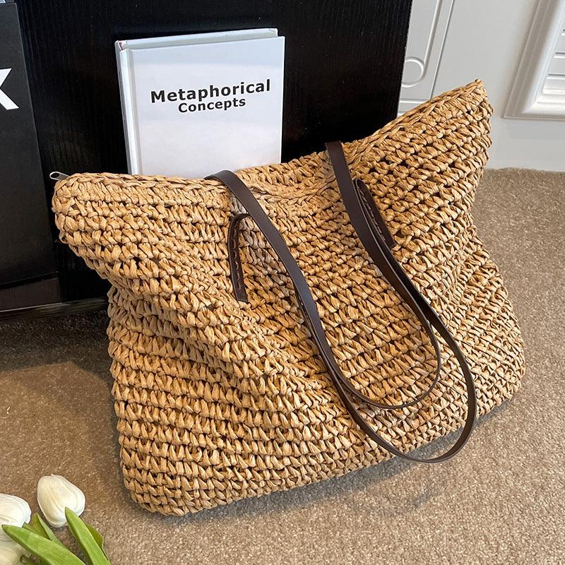 Borsa Paglia Grande Donna Boho con Manici in Pelle - Tote Spiaggia Estiva Fatta a Mano - Marrone - bags bohémien borsa borsa paglia donna estiva fatta mano Old (Google) old_google Onmisbaar-tag - Concept Palermo
