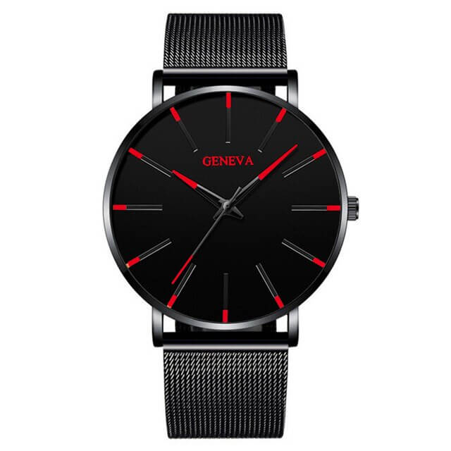 Orologio Elegante Uomo Nero Ultrasottile con Cinturino in Vera Pelle - Nero Rosso - BFCM business new_for_google_may orologio orologio business ultrasottile uomo Watches Wristwatch - Concept Palermo