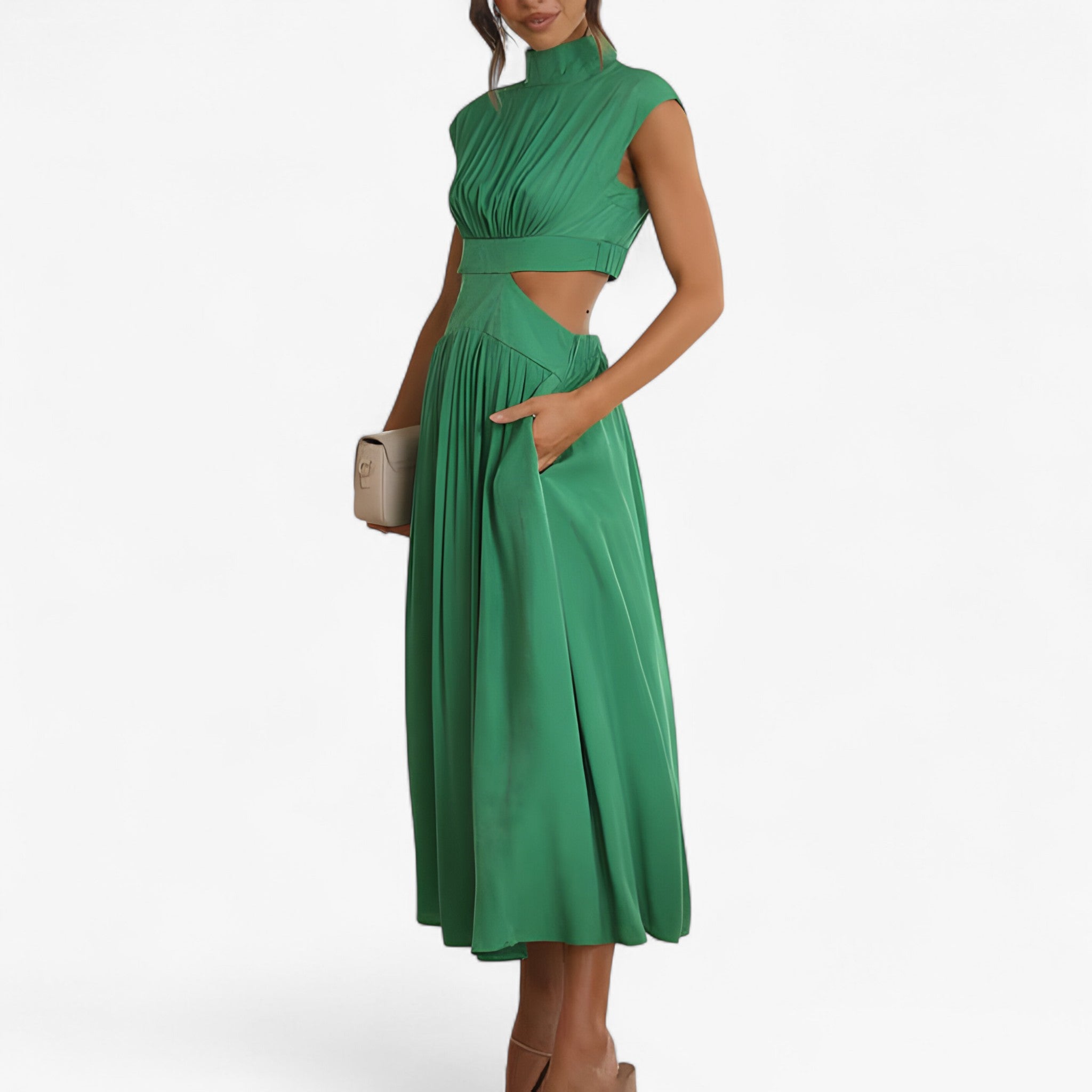Vestito Donna Elegante a Collo Alto Manica Lunga - Abito Casual Invernale - - donna dresses scollo vestito vestito scollo - Concept Palermo