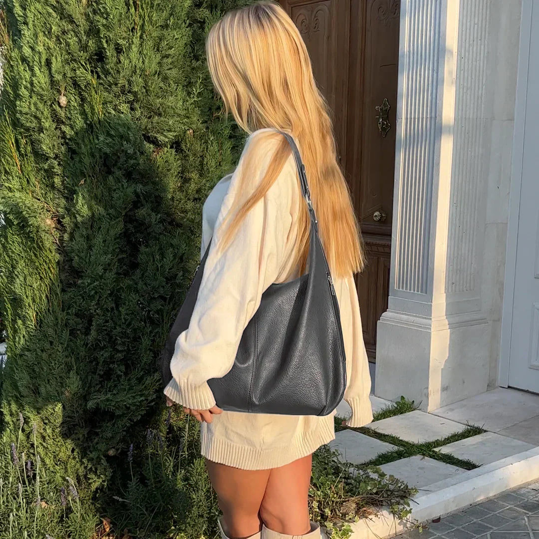 Borsa Hobo Donna Grande in Pelle Vegana Nera con Tracolla Regolabile - - Bags borsa borsa hobo donna hobo Leather Bag pelle vegana women bags - Concept Palermo