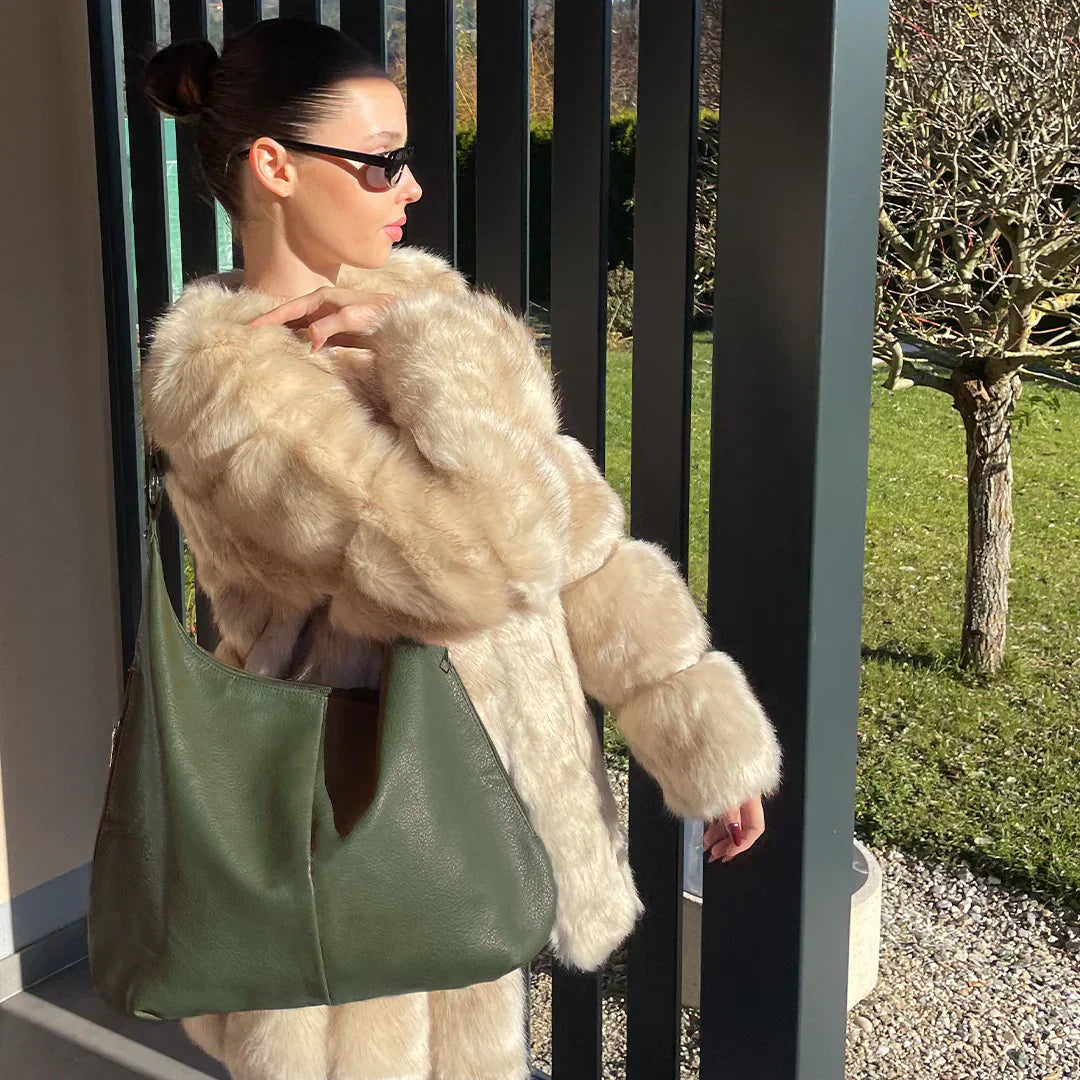 Borsa Hobo Donna Grande in Pelle Vegana Nera con Tracolla Regolabile - - Bags borsa borsa hobo donna hobo Leather Bag pelle vegana women bags - Concept Palermo