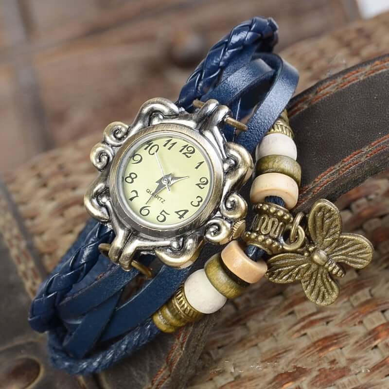 Orologio Donna Elegante Vintage con Cinturino in Vera Pelle Marrone e Cassa Oro Rosa - Blu - bracelet donna Horloges orologio orologio polso polso vintage watch watches - Concept Palermo