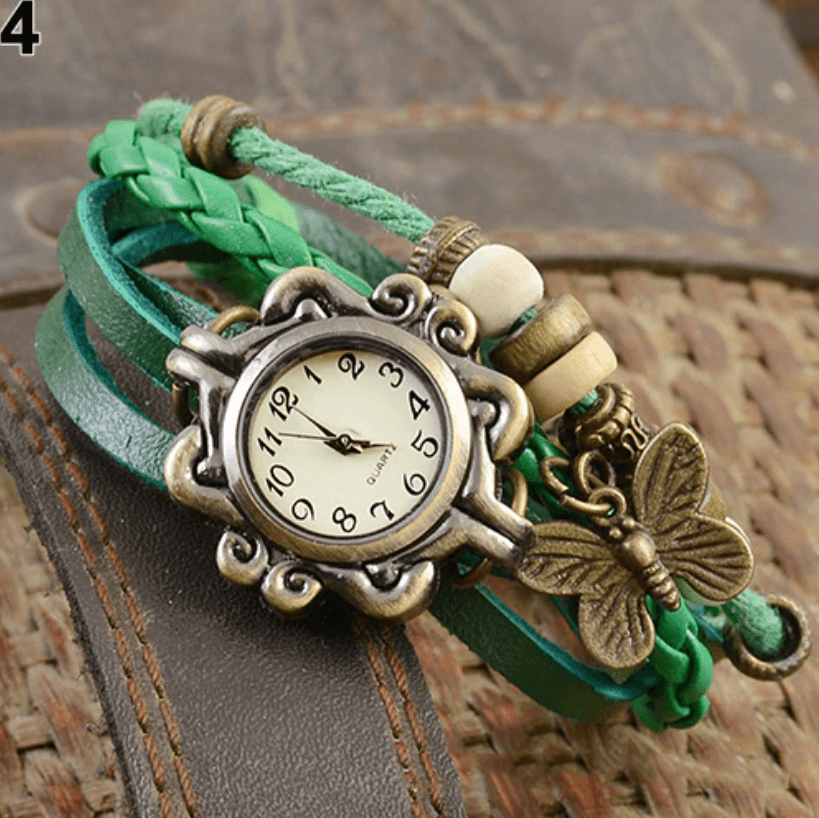 Orologio Donna Elegante Vintage con Cinturino in Vera Pelle Marrone e Cassa Oro Rosa - Verde - bracelet donna Horloges orologio orologio polso polso vintage watch watches - Concept Palermo
