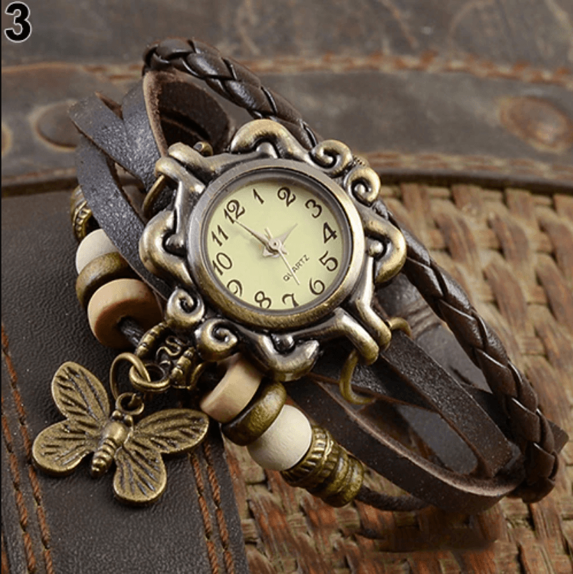 Orologio Donna Elegante Vintage con Cinturino in Vera Pelle Marrone e Cassa Oro Rosa - Caffè - bracelet donna Horloges orologio orologio polso polso vintage watch watches - Concept Palermo