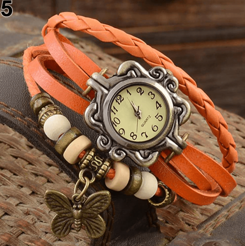 Orologio Donna Elegante Vintage con Cinturino in Vera Pelle Marrone e Cassa Oro Rosa - Arancia - bracelet donna Horloges orologio orologio polso polso vintage watch watches - Concept Palermo